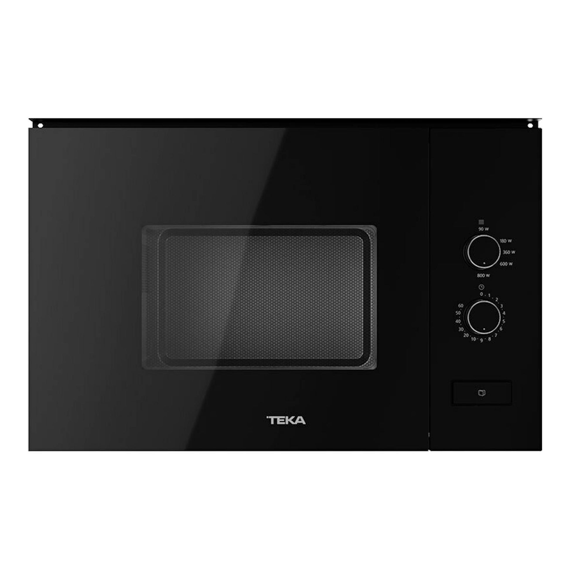 Microondas empotrable Teka ML820FI negro, vista frontal, con puerta de cristal y mandos laterales.