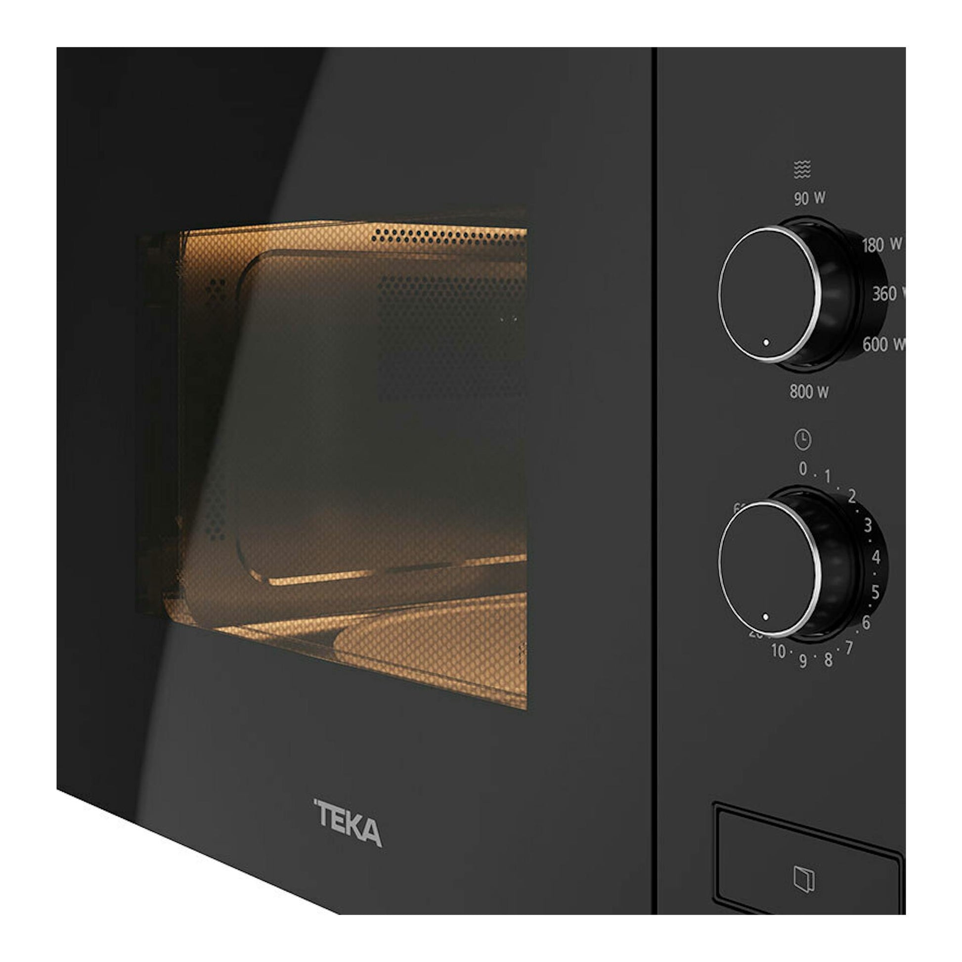 Microondas Teka ML820FI negro, vista frontal en ángulo, con dos mandos y puerta de cristal.