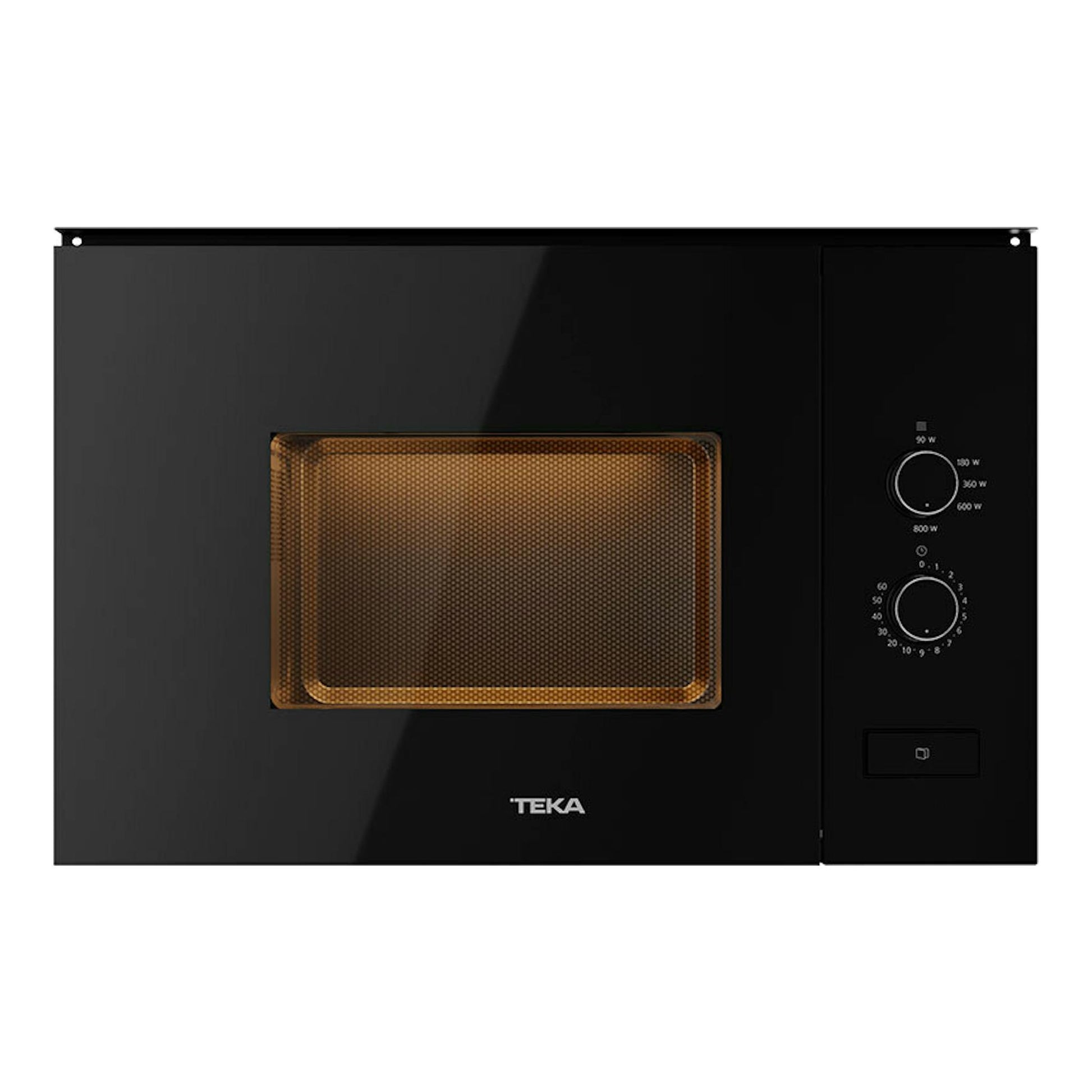 Microondas empotrable Teka ML820FI negro, vista frontal, con panel de mandos a la derecha y puerta de cristal.
