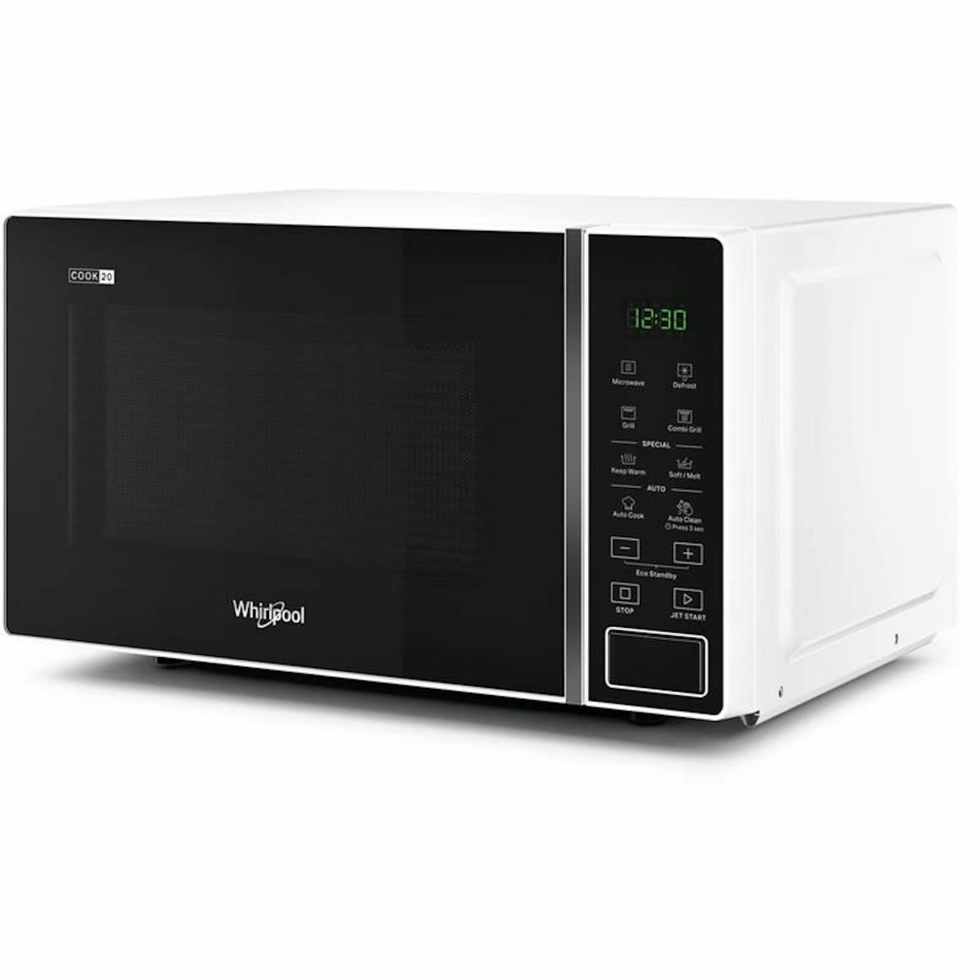 Microondas Whirlpool MWP203W blanco con frontal negro y panel digital