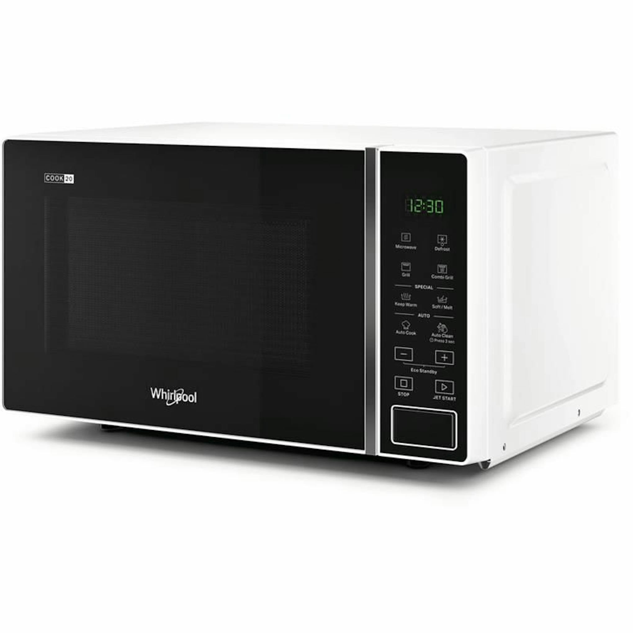Microondas Whirlpool MWP203W blanco con frontal negro y panel digital