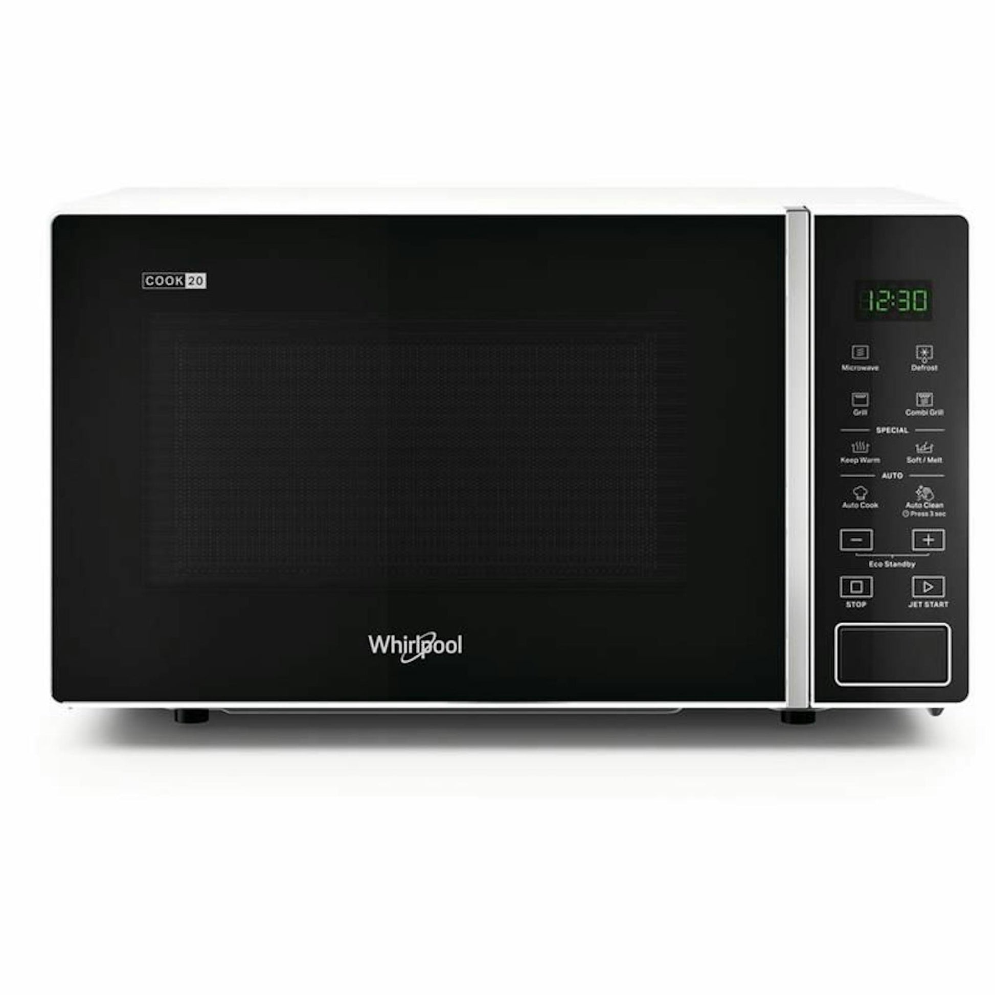 Microondas Whirlpool MWP203W negro, vista frontal