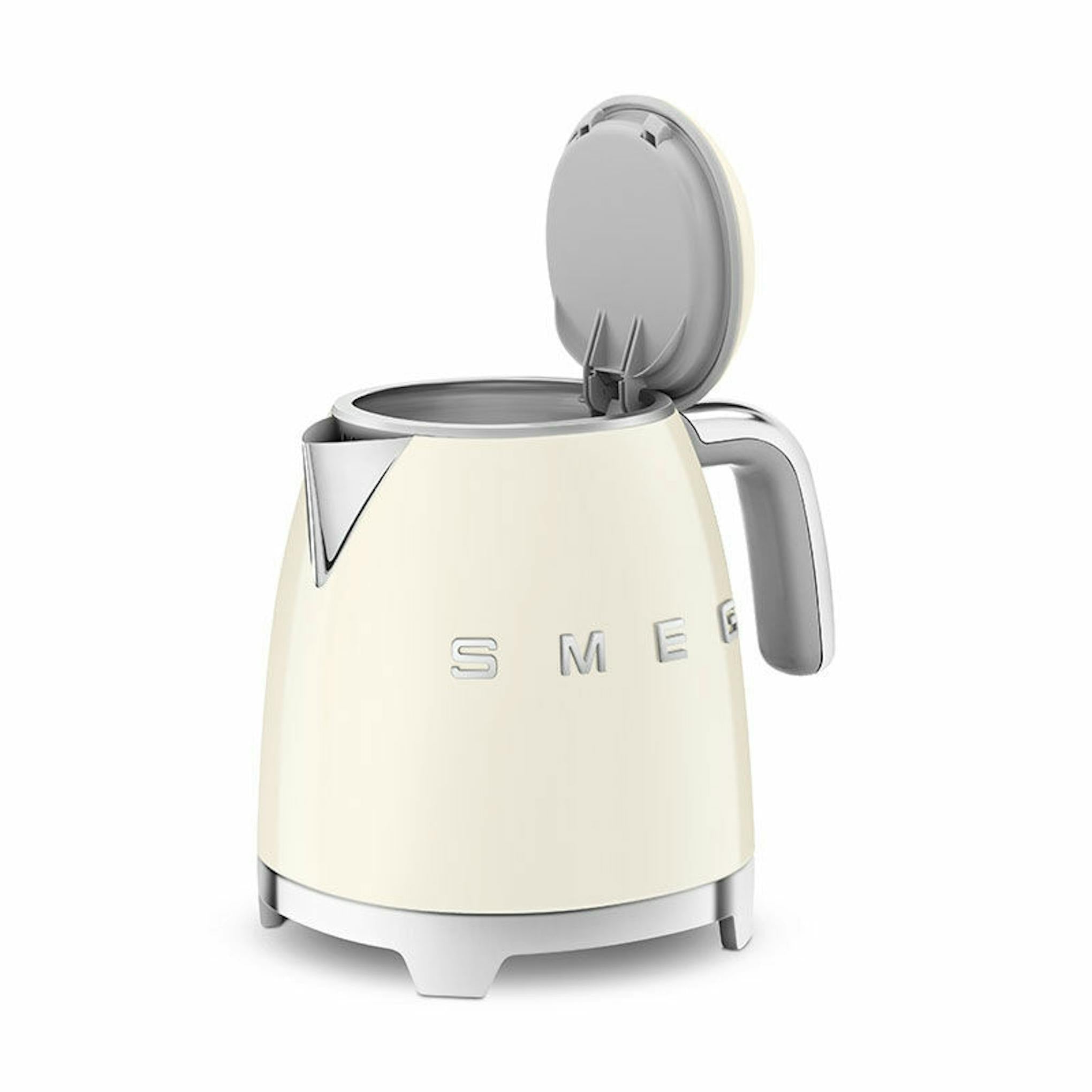 Mini hervidor Smeg KLF05CREU crema con tapa abierta