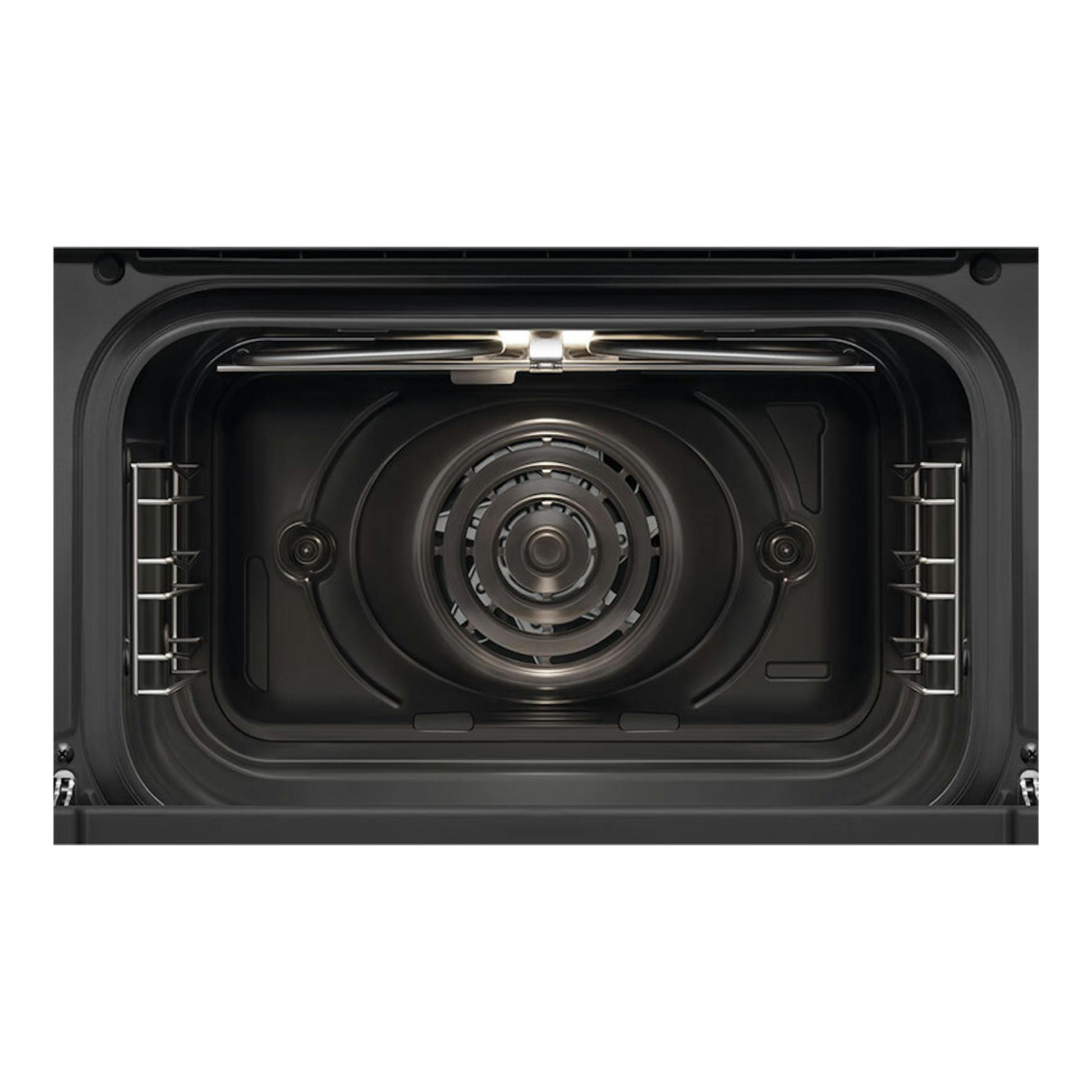 Minihorno Smeg COF01CREU crema, interior negro con ventilador central, vista frontal.
