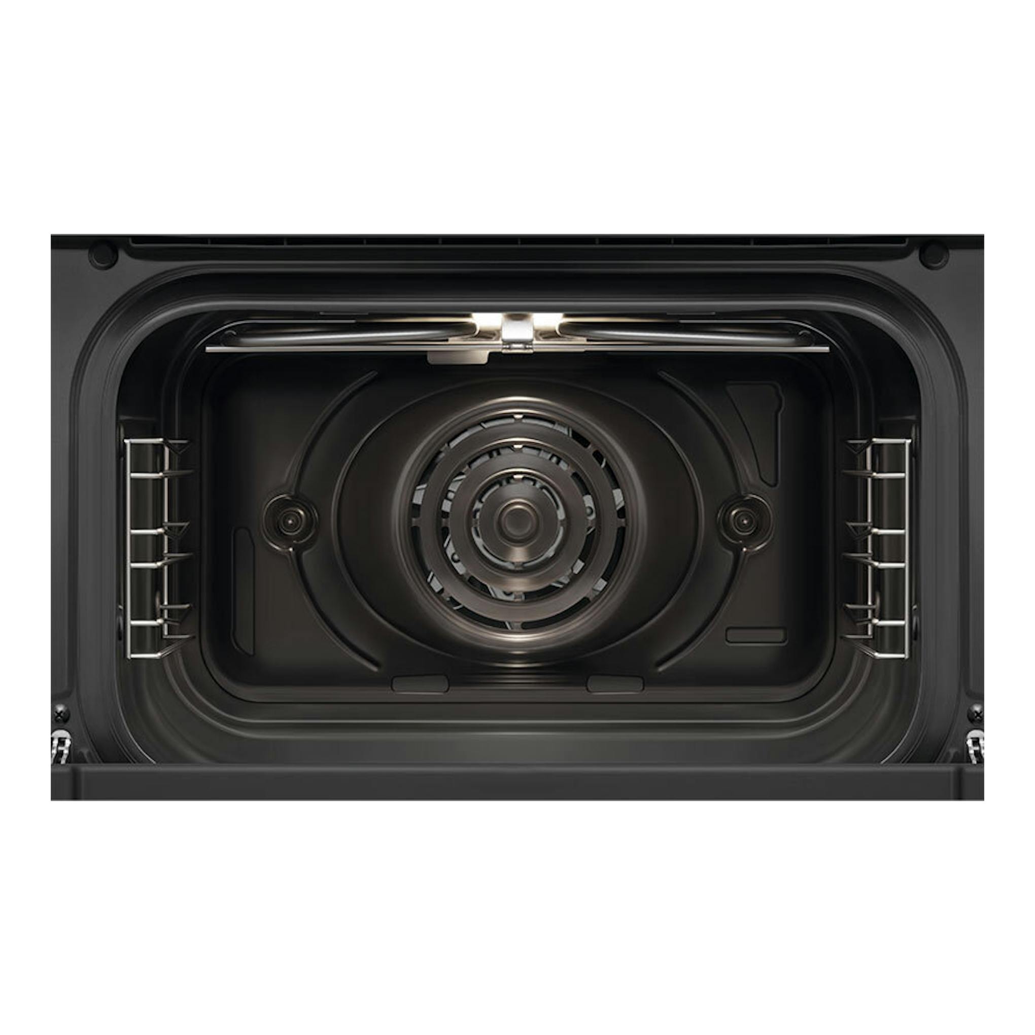 Minihorno Smeg COF01CREU crema, interior negro con ventilador central, vista frontal.