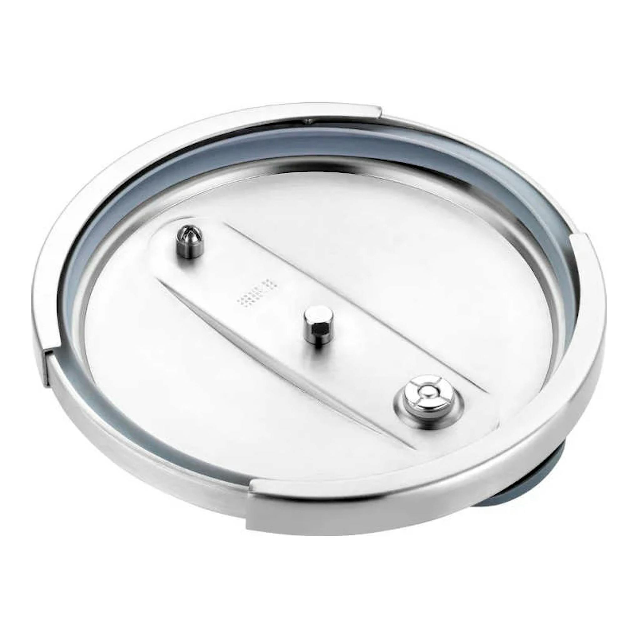 Tapa de olla a presión Bra OP 6 L Emotion, vista superior, en acero inoxidable.