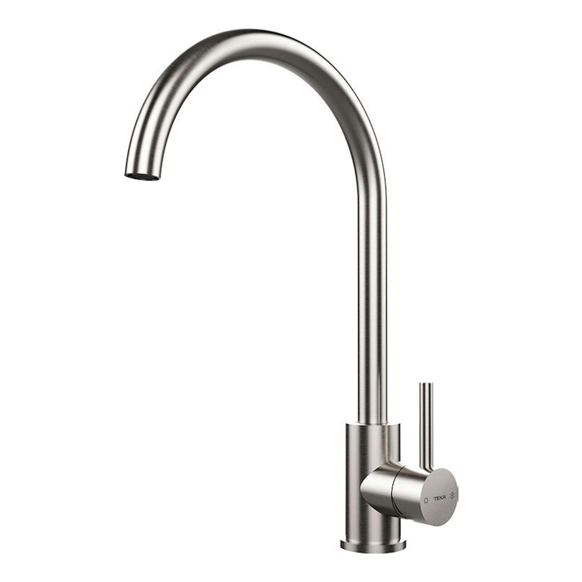 Grifo de cocina TekaWay BET5040 Plus UNI931 de acero inoxidable, visto de frente sobre fondo blanco.