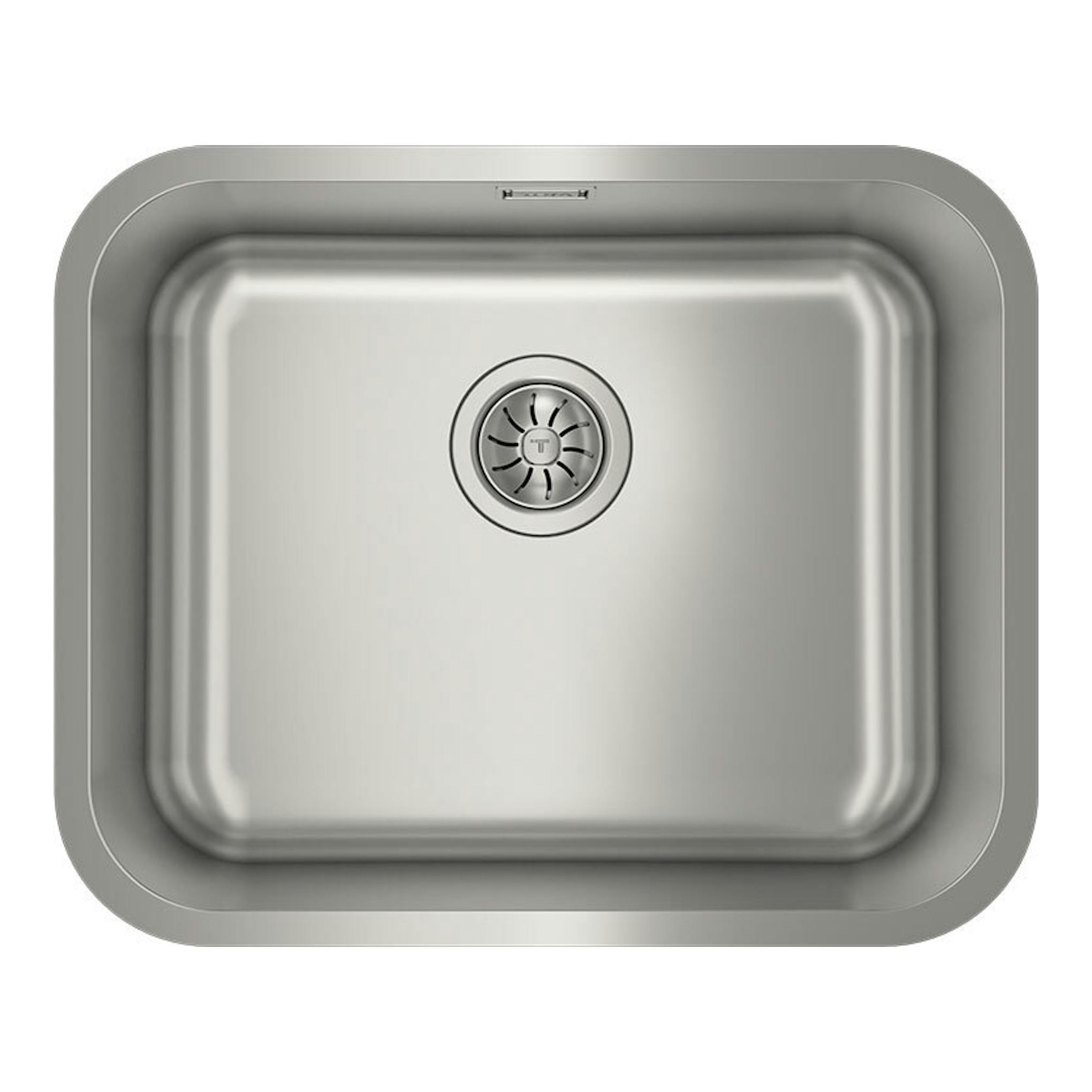 TekaWay BET5040 Plus UNI931: fregadero de acero inoxidable, vista cenital, con desagüe central.