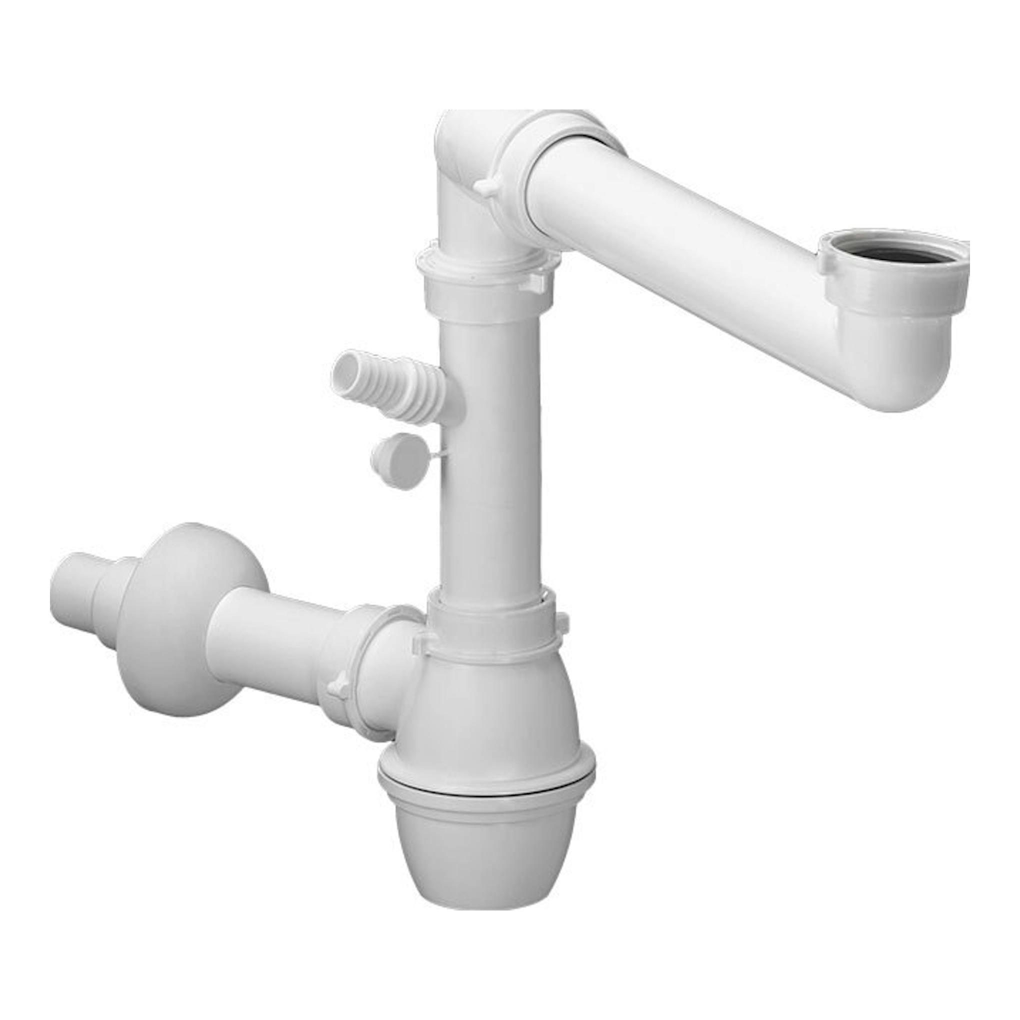 TekaWay BET5040 Plus UNI931: sifón y tubo de desagüe blanco para fregadero, vista frontal en ángulo.