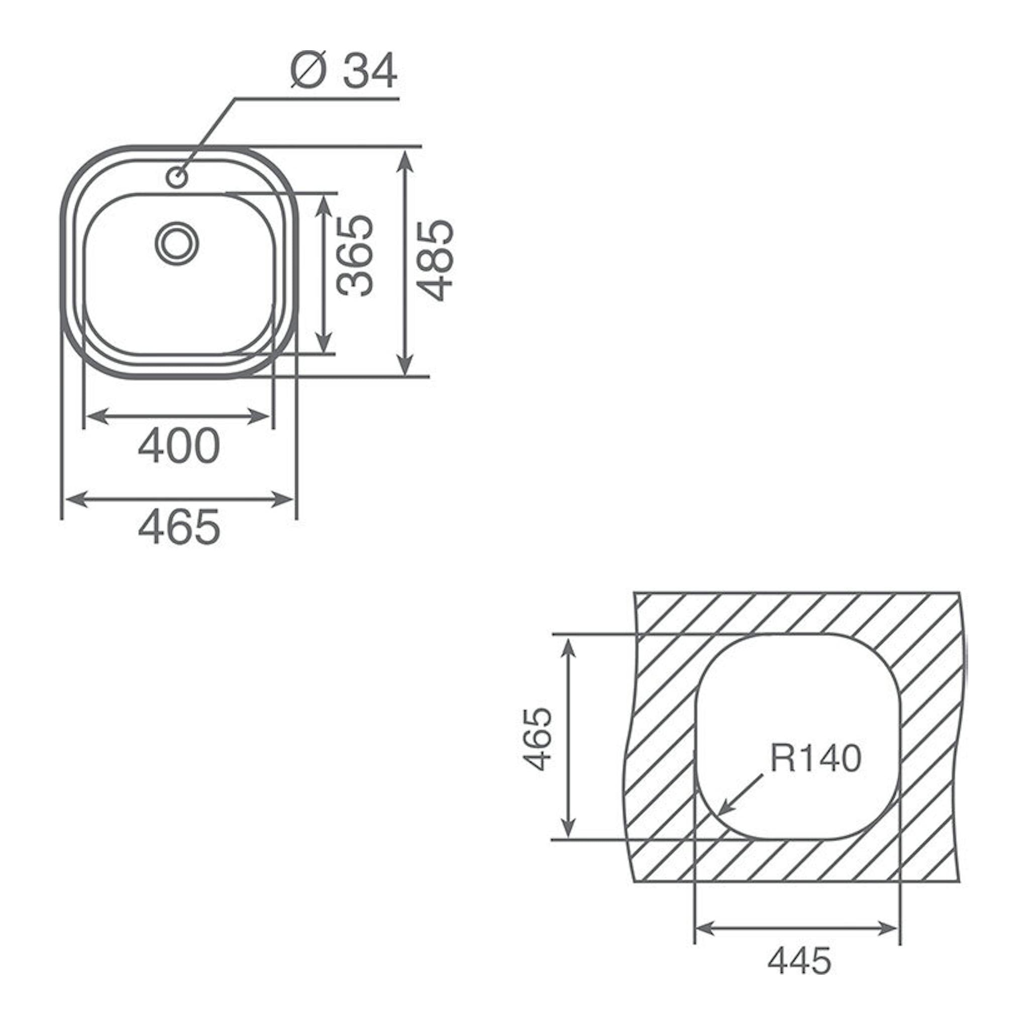 Dibujo técnico del fregadero TekaWay Stylo 1C UNI9310XP, vista superior y corte, con medidas en mm.