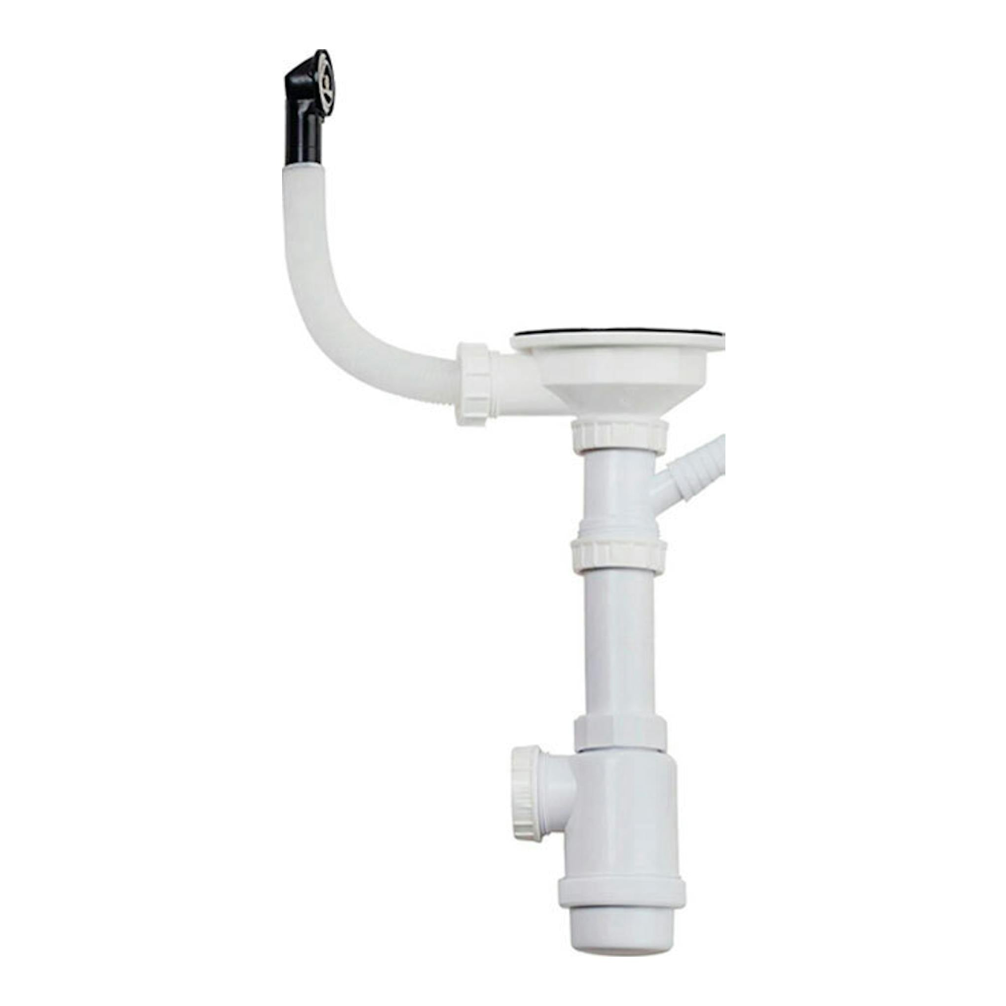 TekaWay Stylo 1C UNI9310XP: sifón de fregadero blanco con tubo curvo, vista frontal.