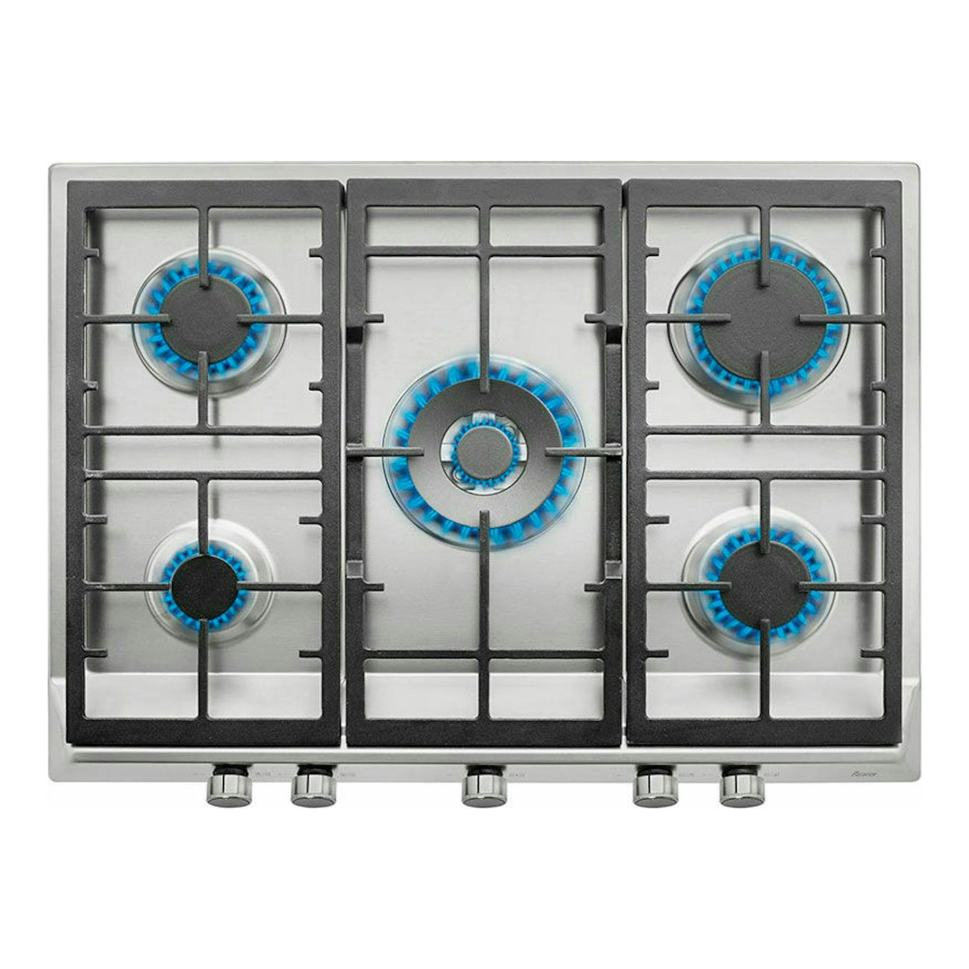 Teka EX 70.1 5G AI AL DR CI NAT, placa de gas de acero inoxidable, vista frontal, 5 quemadores.