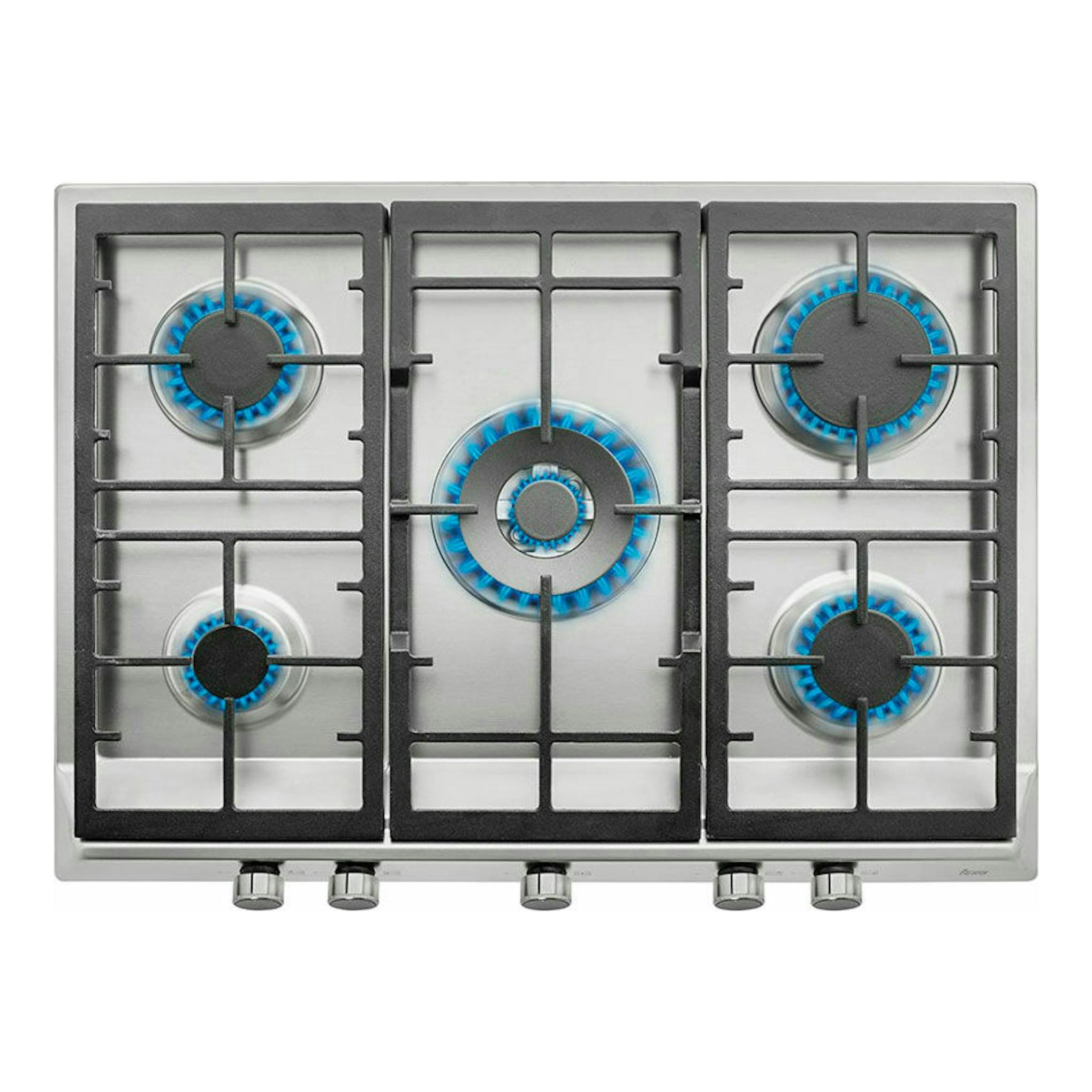 Teka EX 70.1 5G AI AL DR CI NAT, placa de gas de acero inoxidable, vista frontal, 5 quemadores.