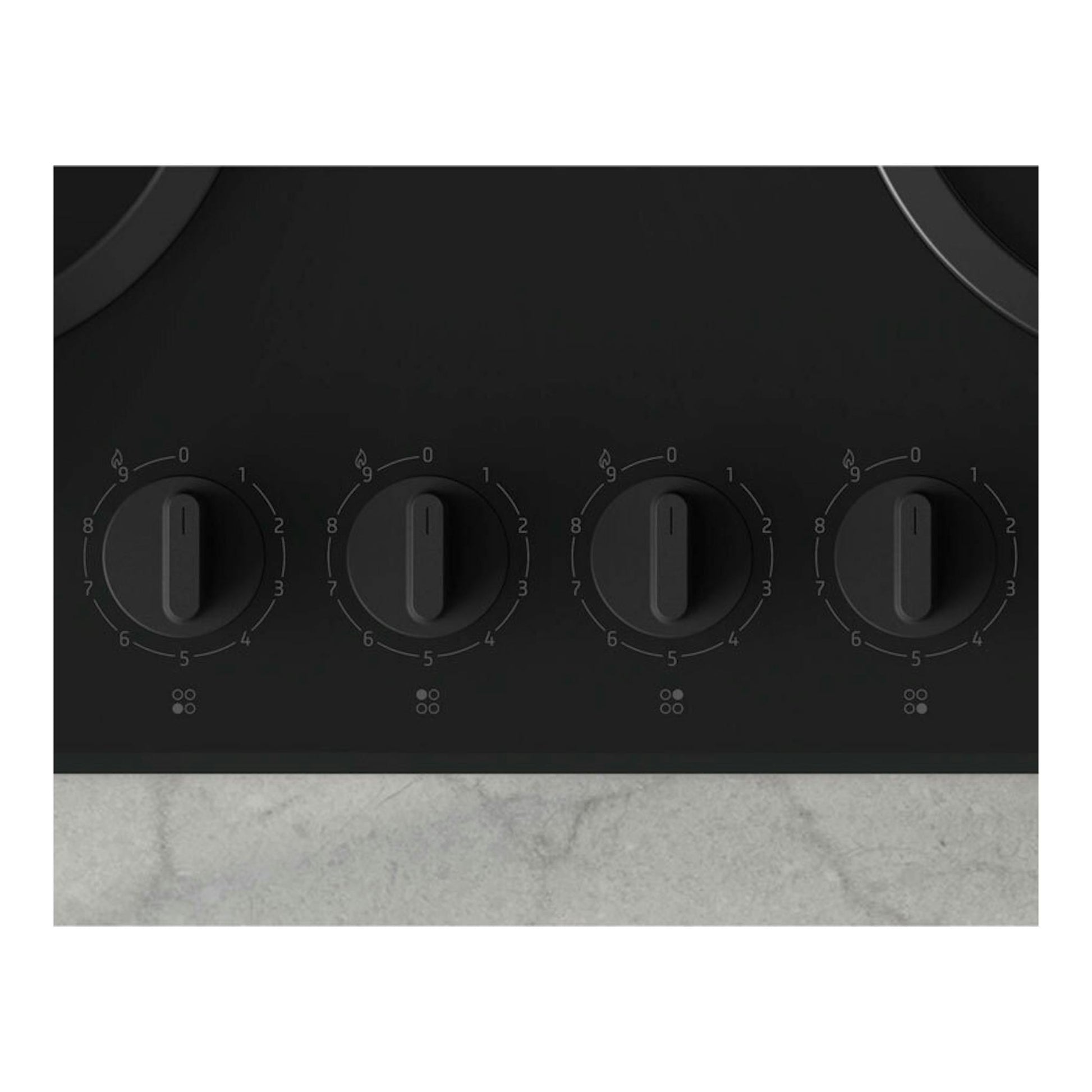 Balay 3ETG664RB, placa de gas negra de 60 cm, vista frontal con cuatro mandos circulares.