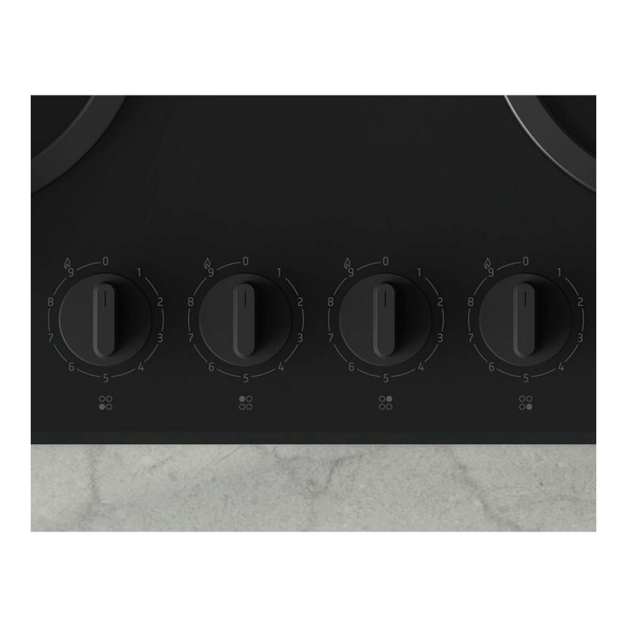 Balay 3ETG664RB, placa de gas negra de 60 cm, vista frontal con cuatro mandos circulares.