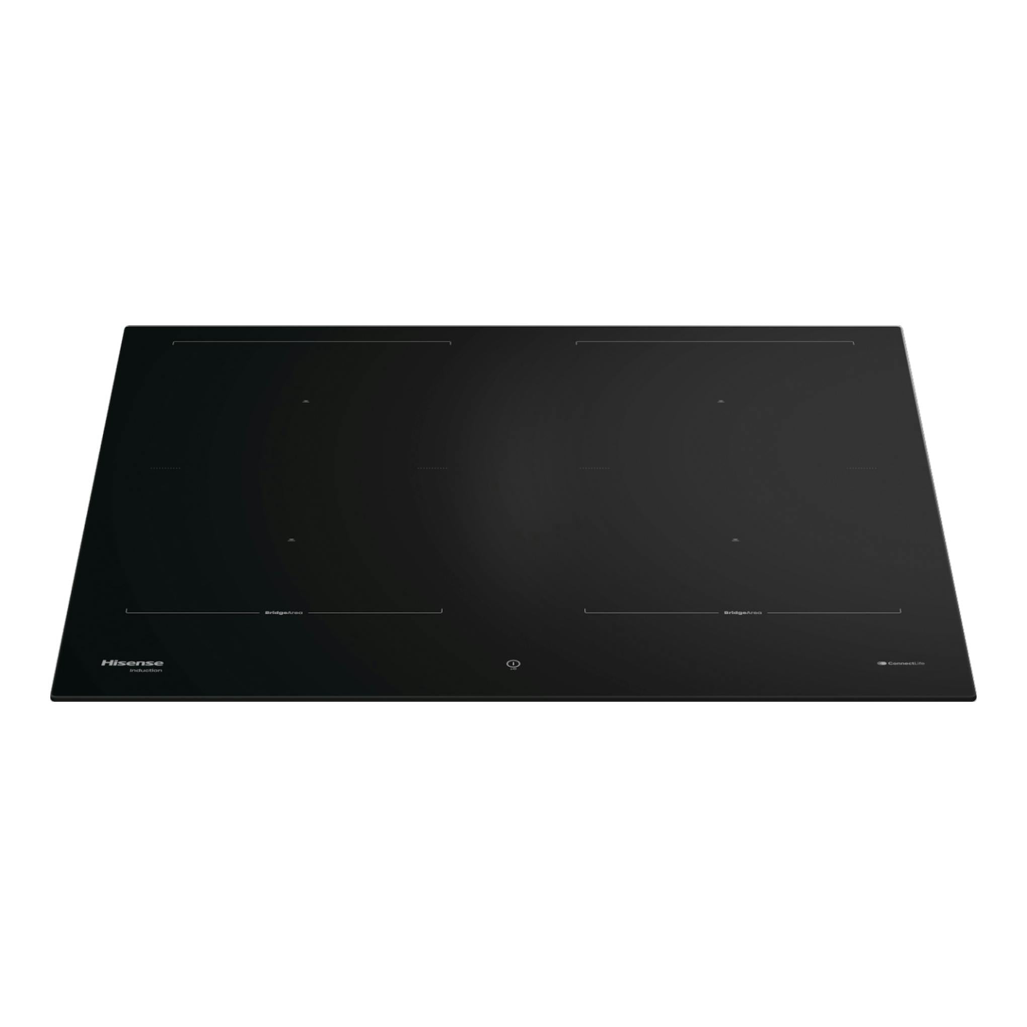 Placa de inducción Hisense HI6443BSCWF negra, vista superior, con 4 zonas de cocción.
