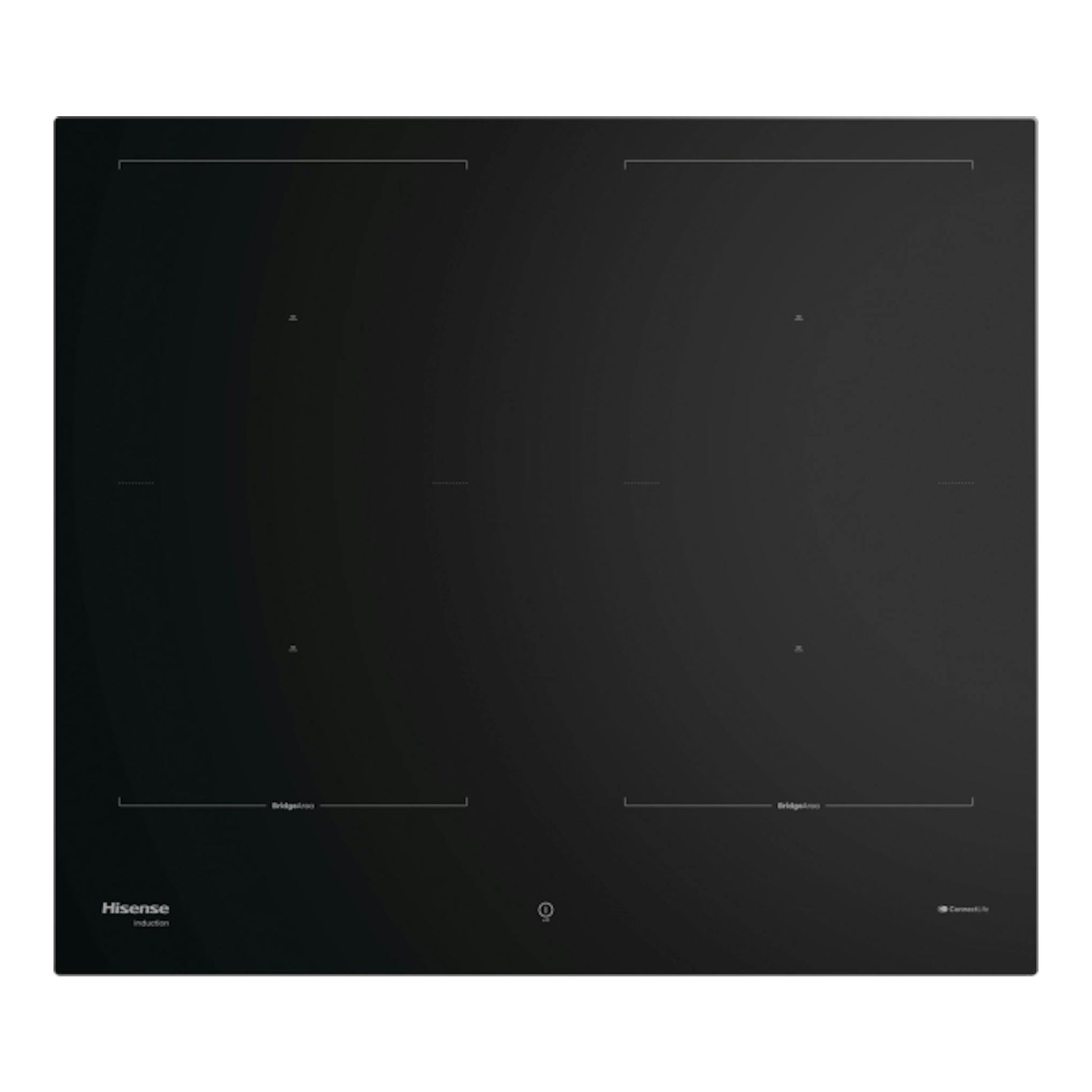 Placa de inducción Hisense HI6443BSCWF negra, vista superior, con 4 zonas de cocción.