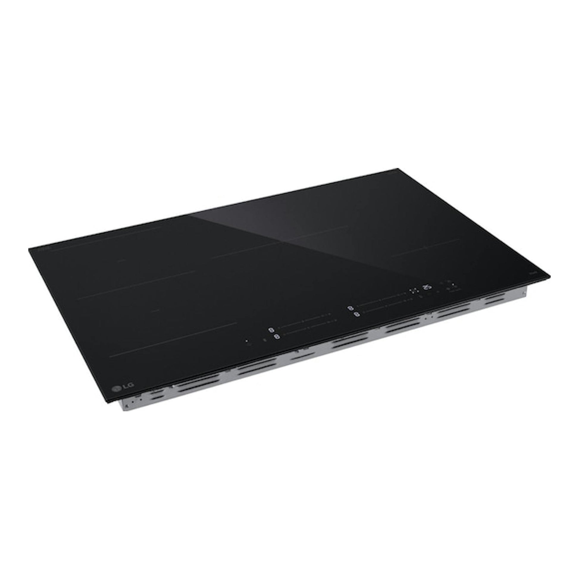 Placa de inducción LG CBIZ3035B negra, vista en perspectiva inclinada con 4 zonas de cocción.