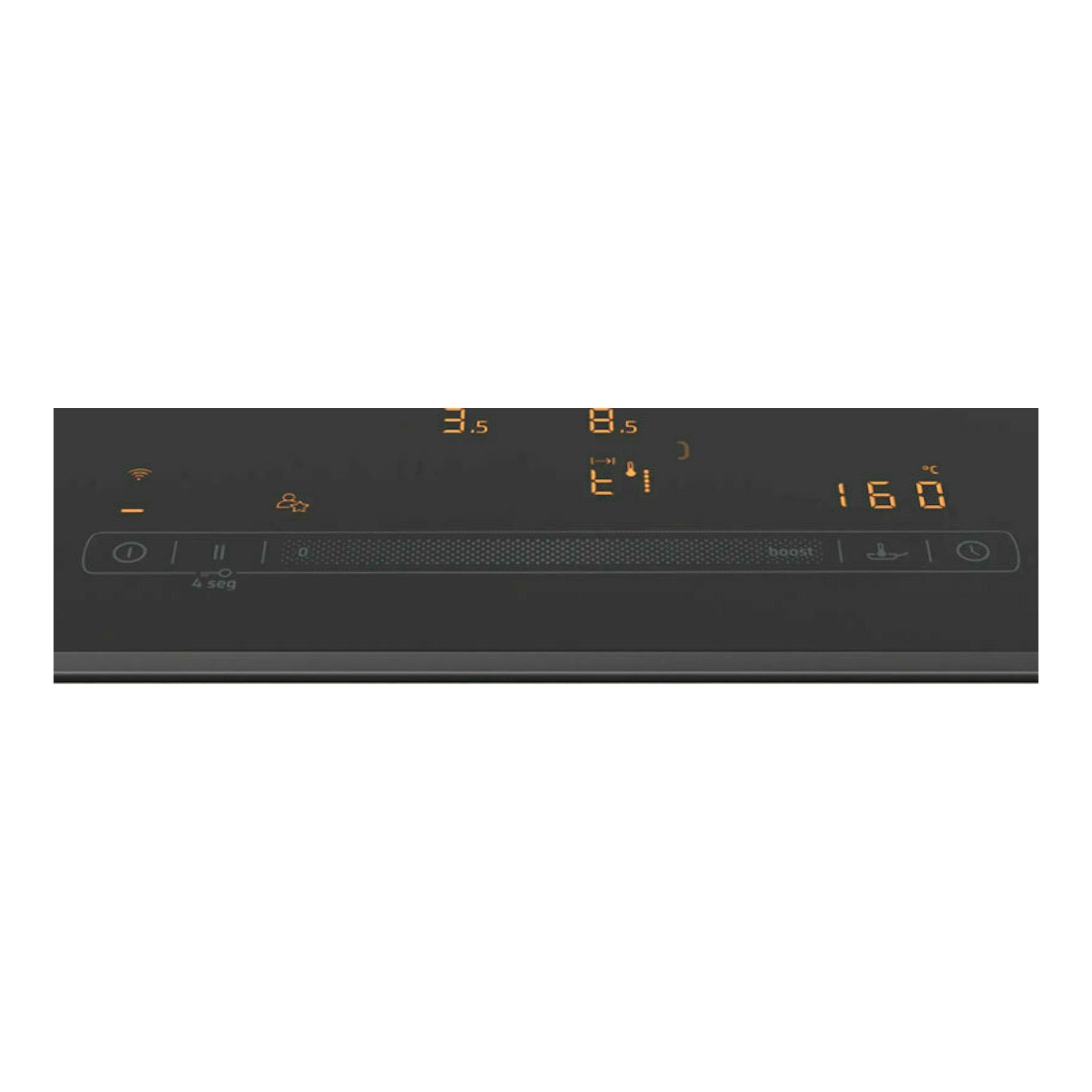 Placa de inducción Balay 3EB968LH negra, vista frontal de la zona de controles táctiles.