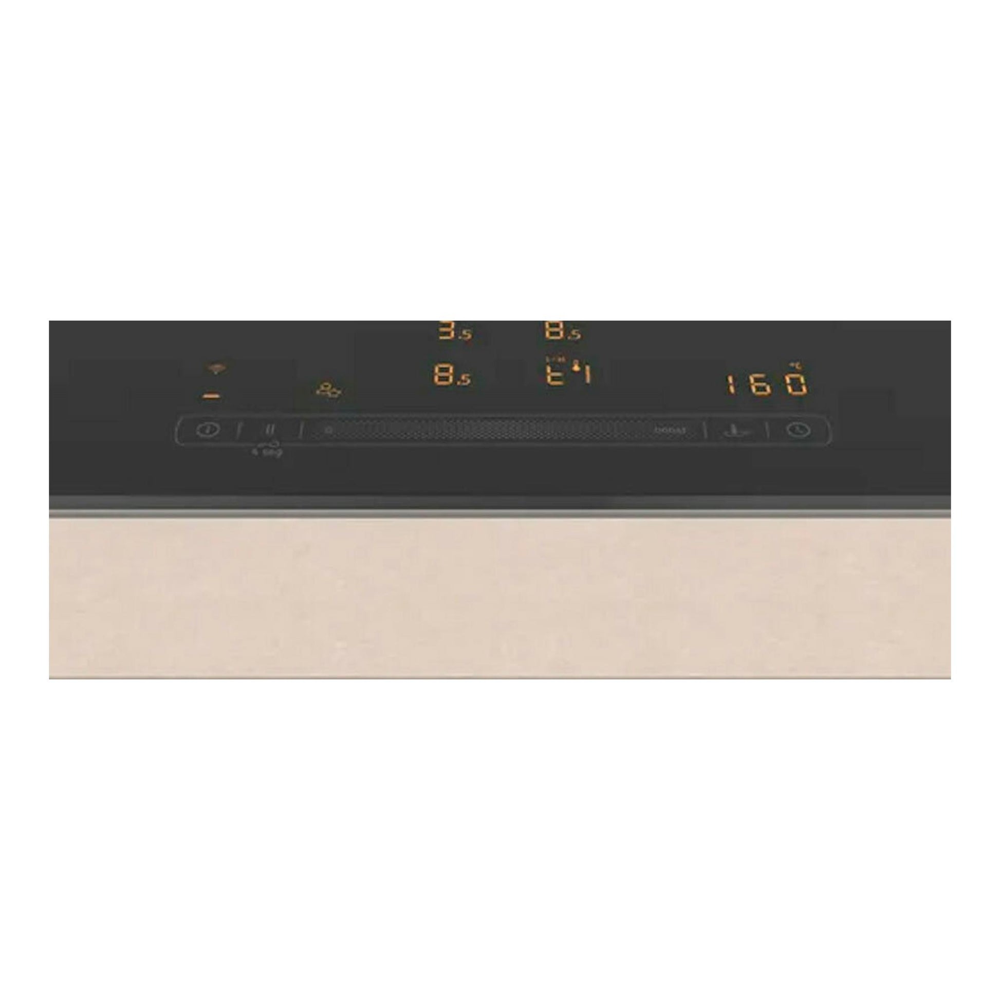 Placa de inducción Balay 3EB985LH negra, vista superior parcial con panel táctil iluminado en naranja.