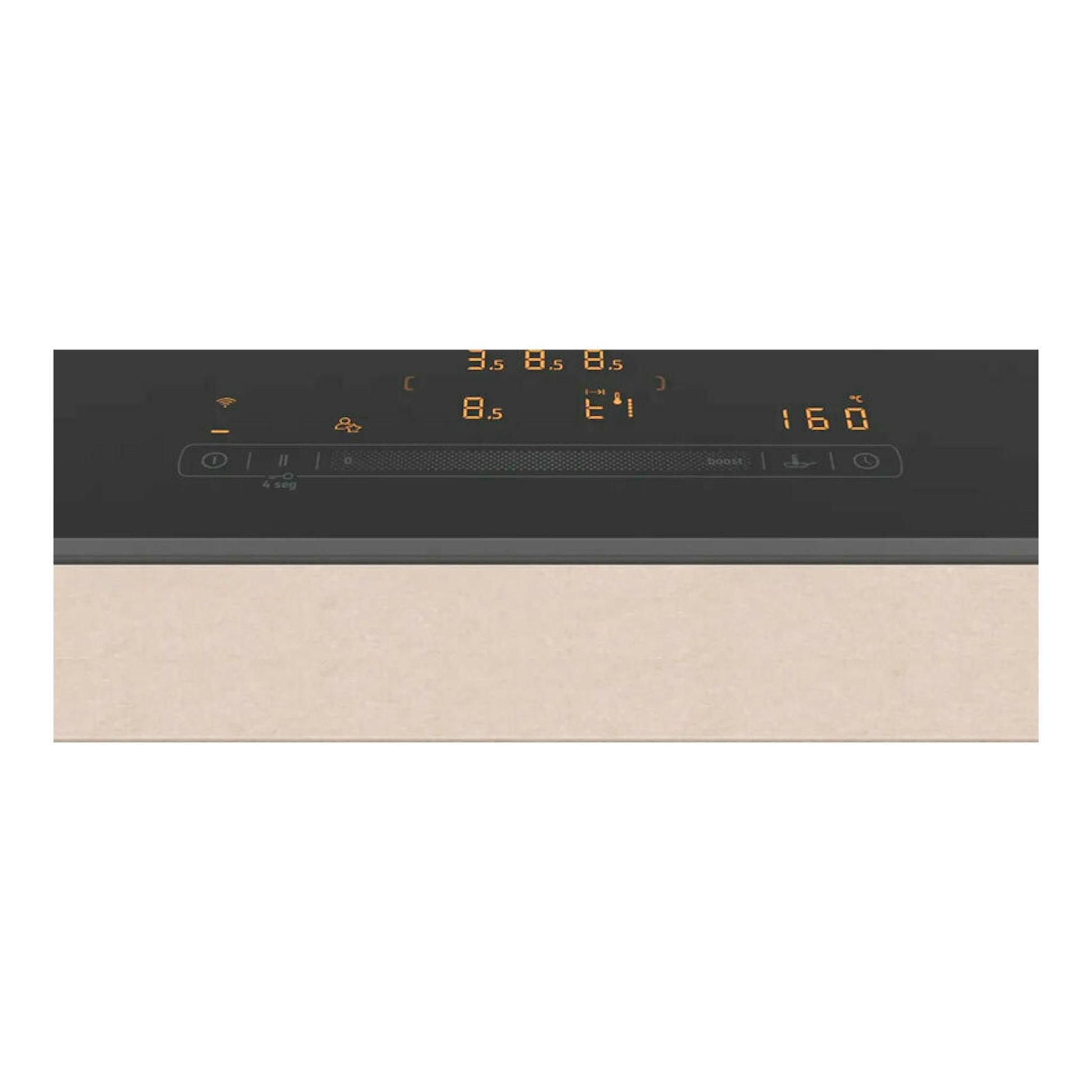 Placa de inducción Balay 3EB999LH negra, vista frontal parcial con mandos táctiles iluminados.