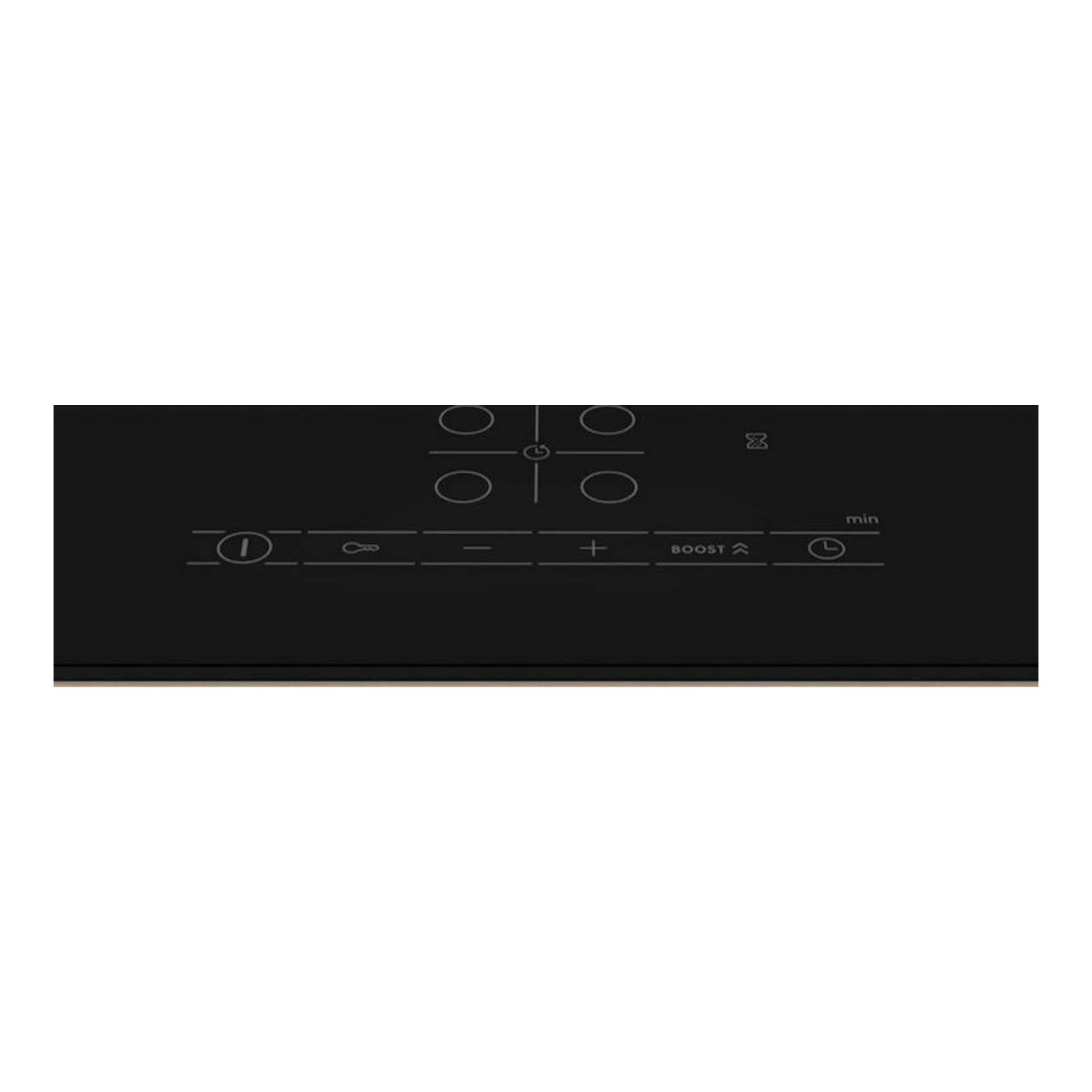 Placa de inducción Bosch PIE611BB5E negra, vista superior con mandos táctiles y zonas de cocción marcadas.