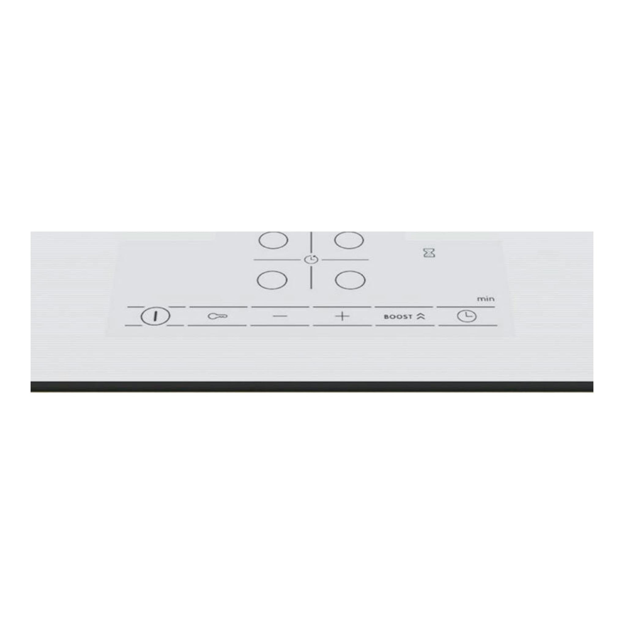 Placa de inducción Bosch PIF612BB1E blanca, vista cenital, con panel táctil central y 4 zonas.