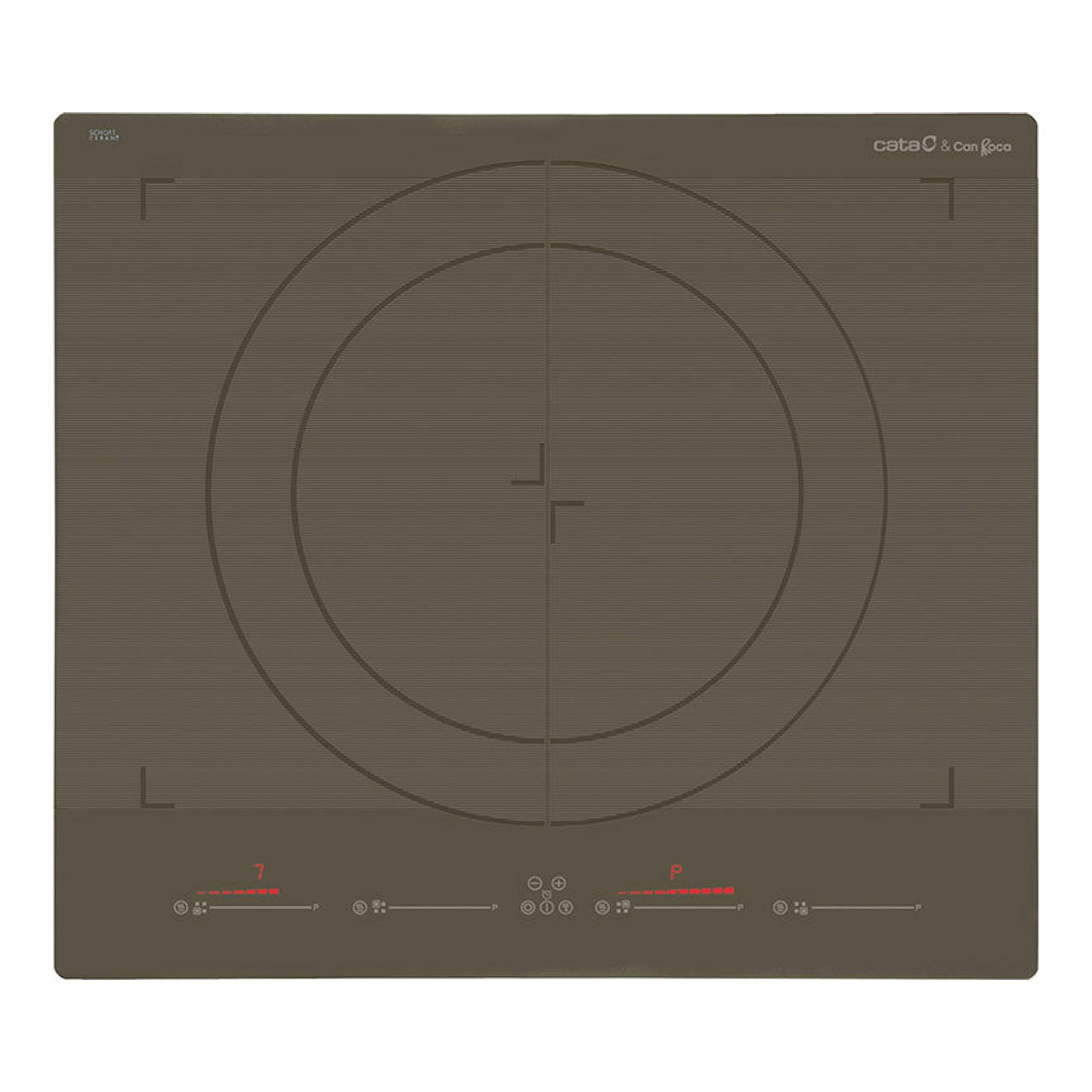 Placa de inducción Cata GIGA600SD negra, vista frontal, con cuatro zonas y controles táctiles.