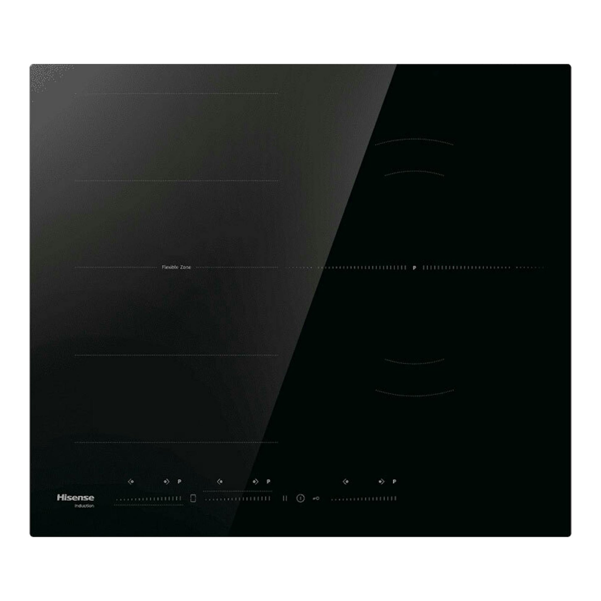Placa de inducción Hisense HI6352BSCE negra, vista frontal, con controles táctiles.