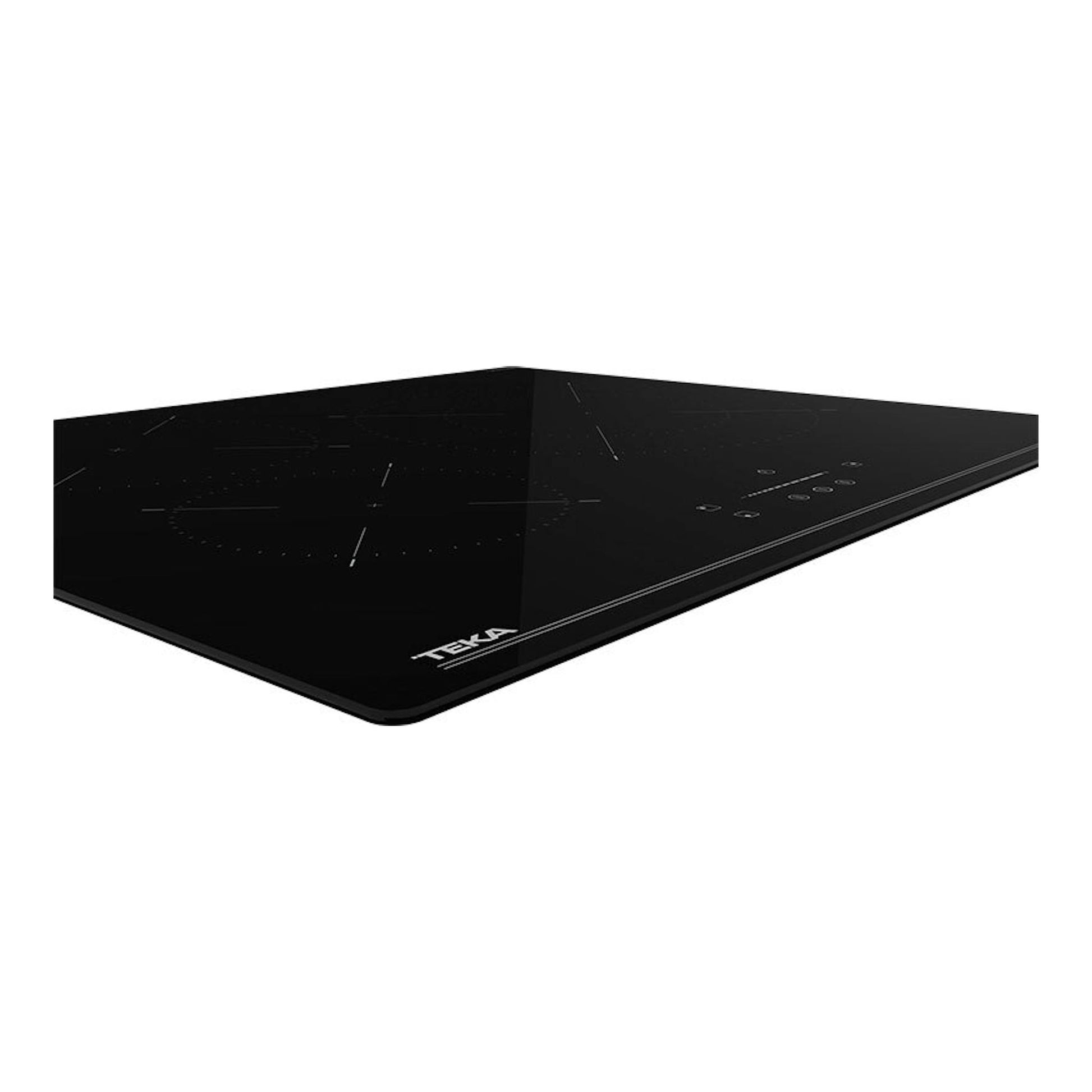 Placa de inducción Teka IBC63BF110 negra, vista en ángulo con mandos táctiles en el lateral derecho.