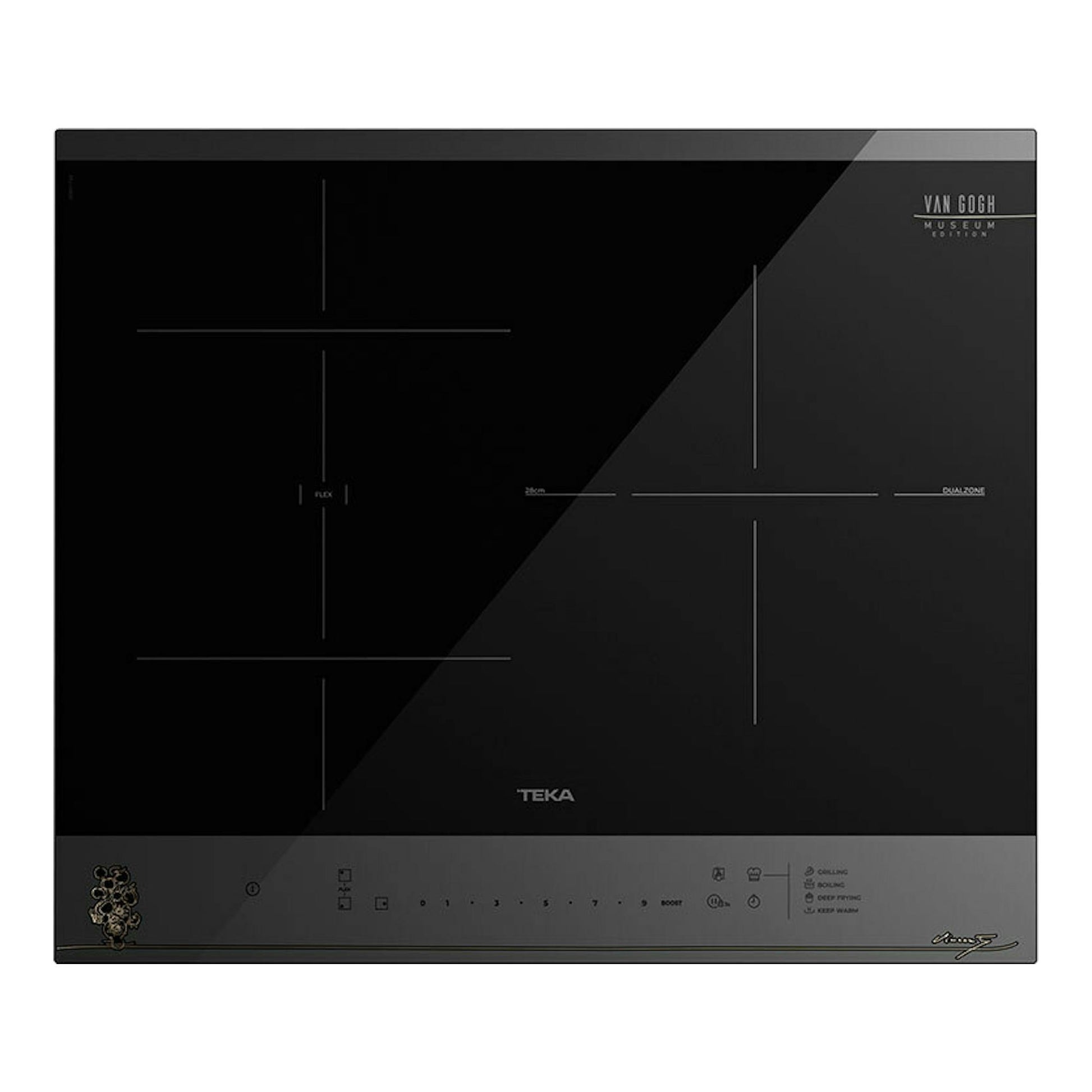 Placa de inducción Teka IBF63VGOGH negra, vista frontal, con panel táctil y logo Van Gogh Museum.