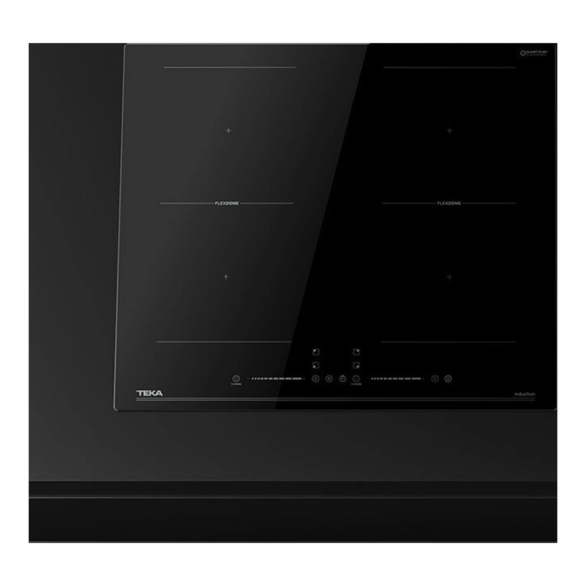 Placa de inducción Teka IBF66100DSS negra, vista frontal, con cuatro zonas FlexZone y panel táctil.