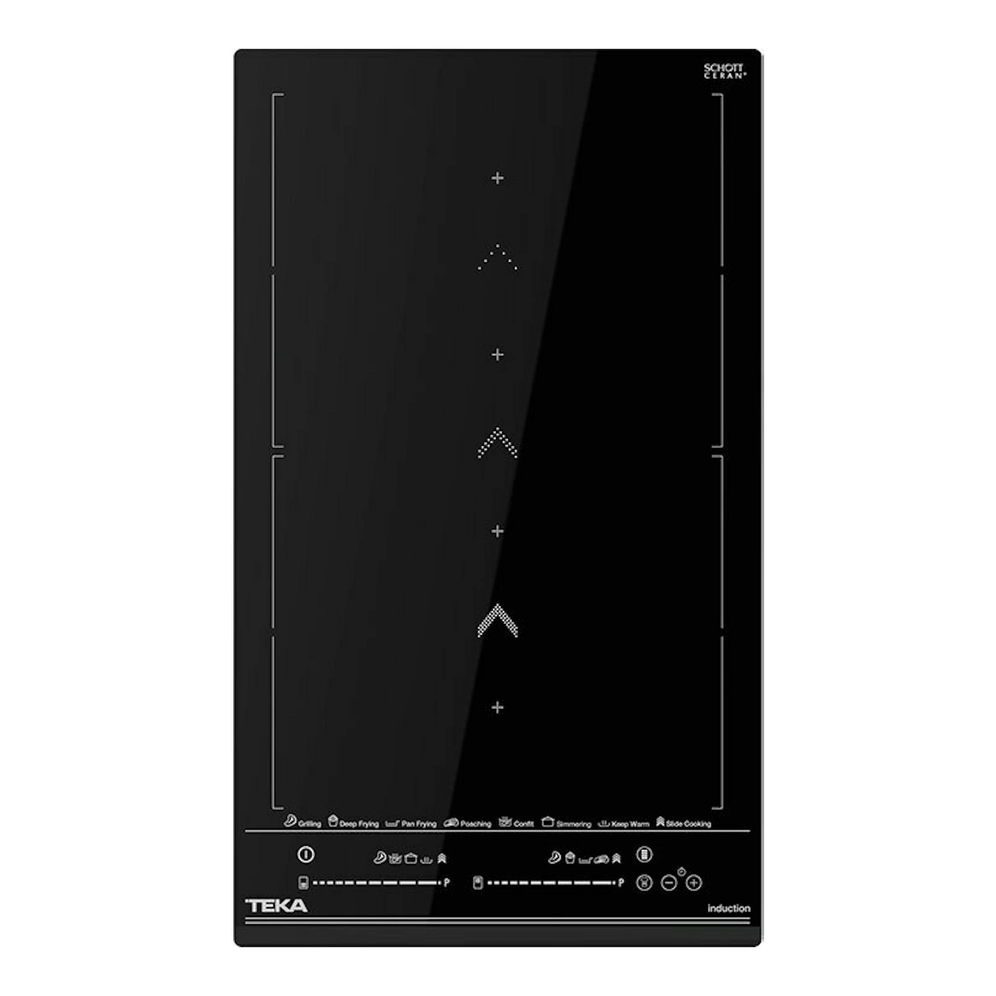 Placa de inducción Teka IZS34700MST negra, vista frontal, con controles táctiles.