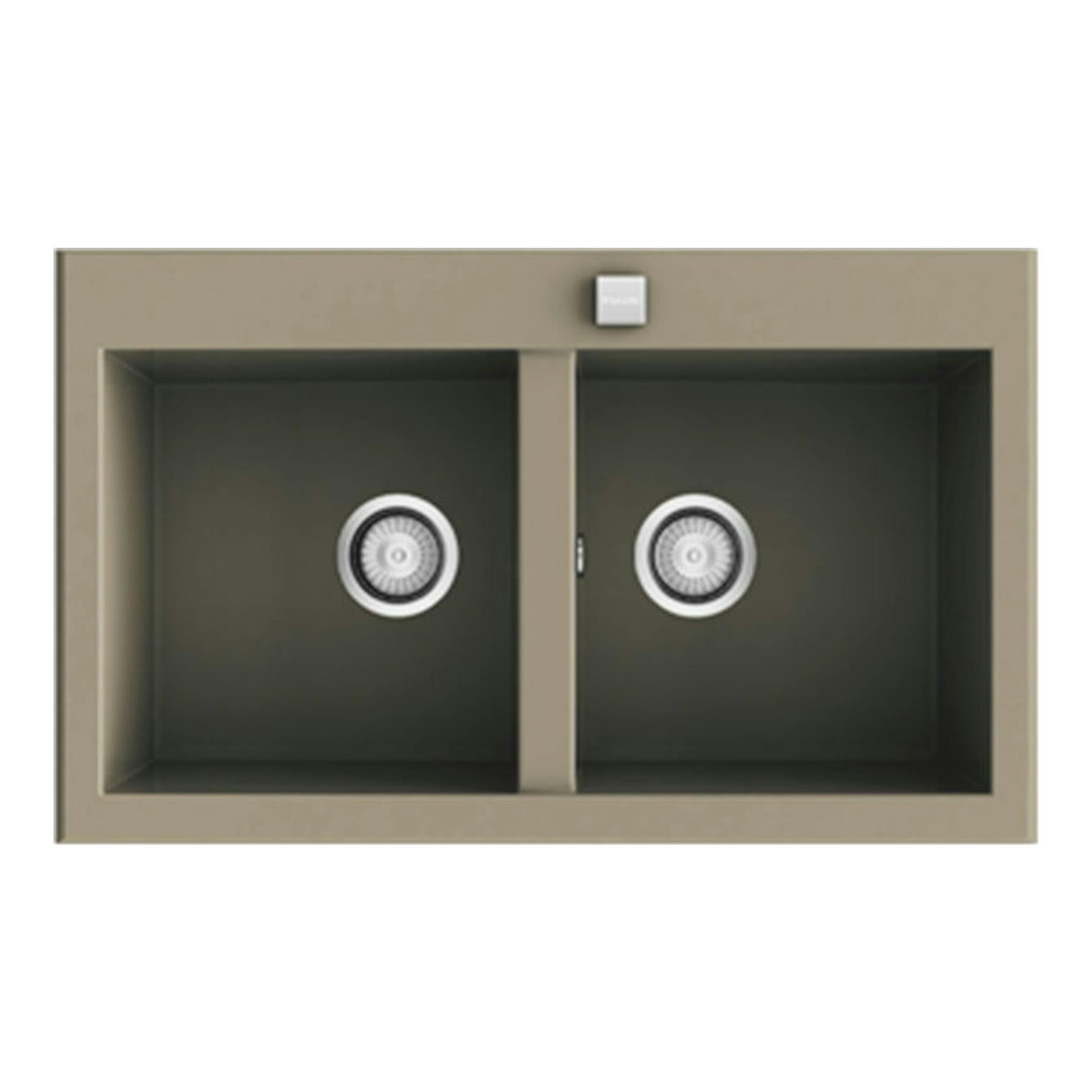 Fregadero Poalgi Shira 86 2/S Albero Brillo, vista superior, doble seno rectangular en beige brillante.