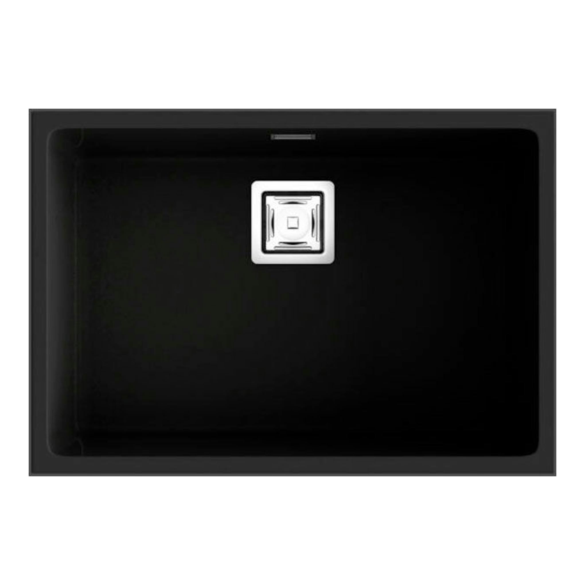 Fregadero Poalgi Zie 60 1/S Basalto, vista superior, rectangular negro con desagüe central.