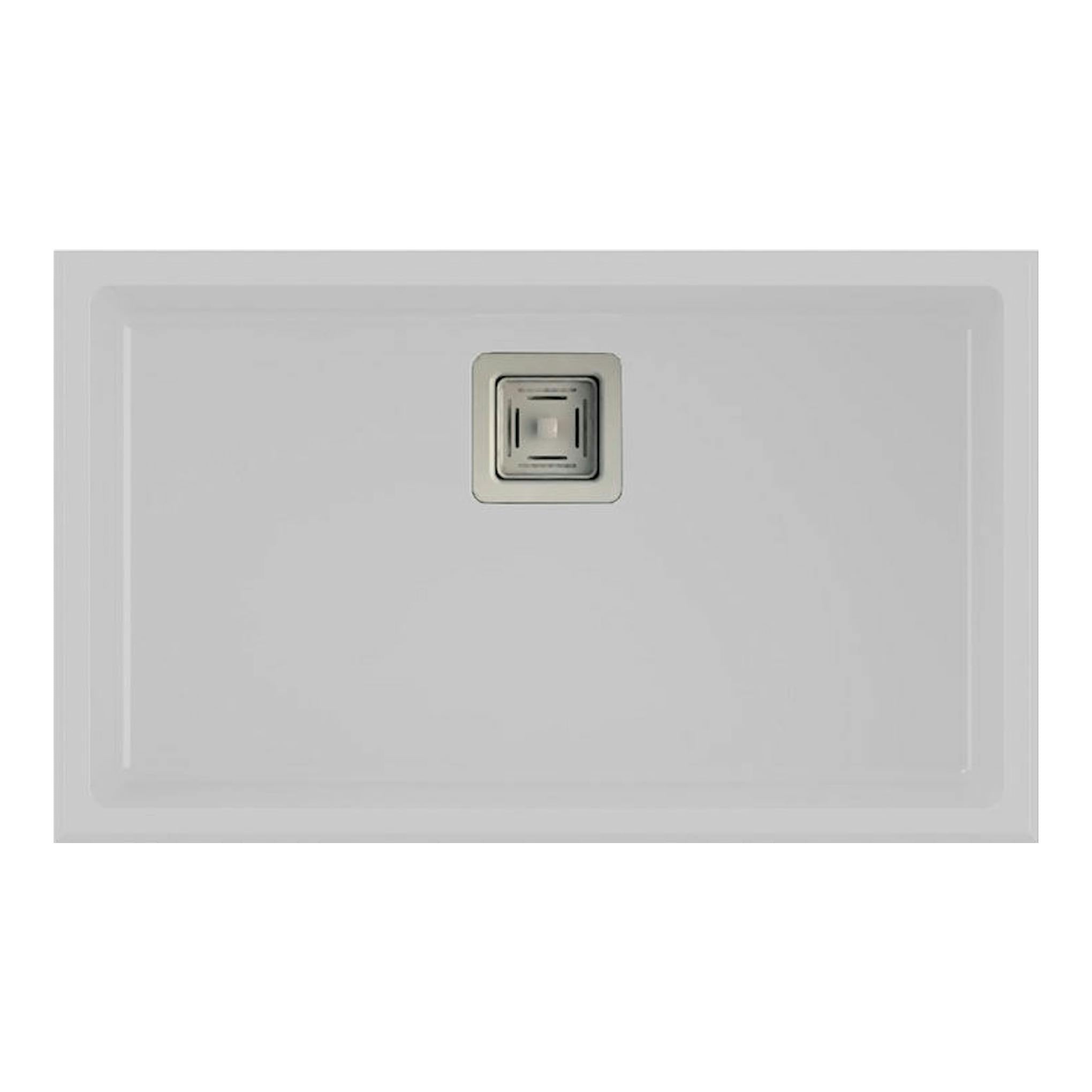 Fregadero Poalgi Zie 70 1/S blanco brillo, vista superior, rectangular, con desagüe central.