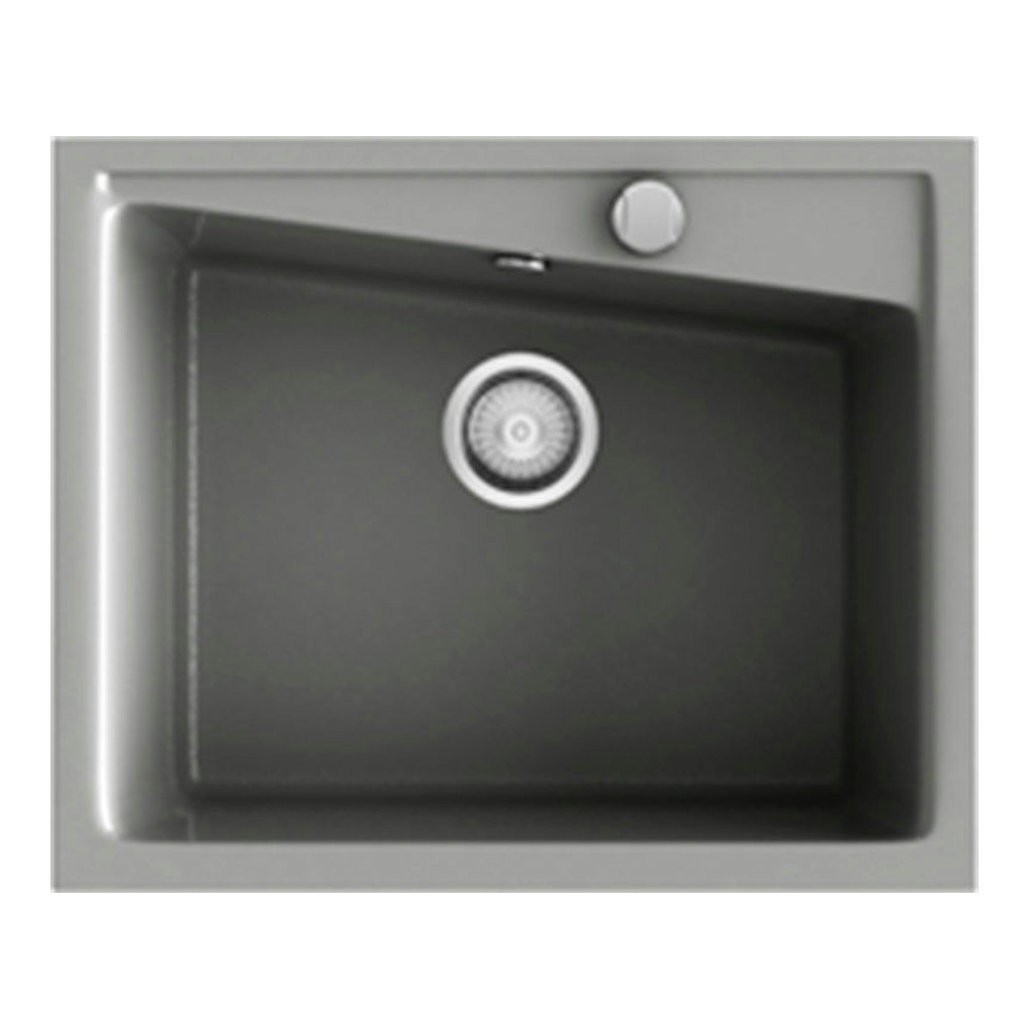 Fregadero Poalgi Kuma 60 1/S Concret Brillo, vista frontal, cubeta gris oscuro con desagüe central.