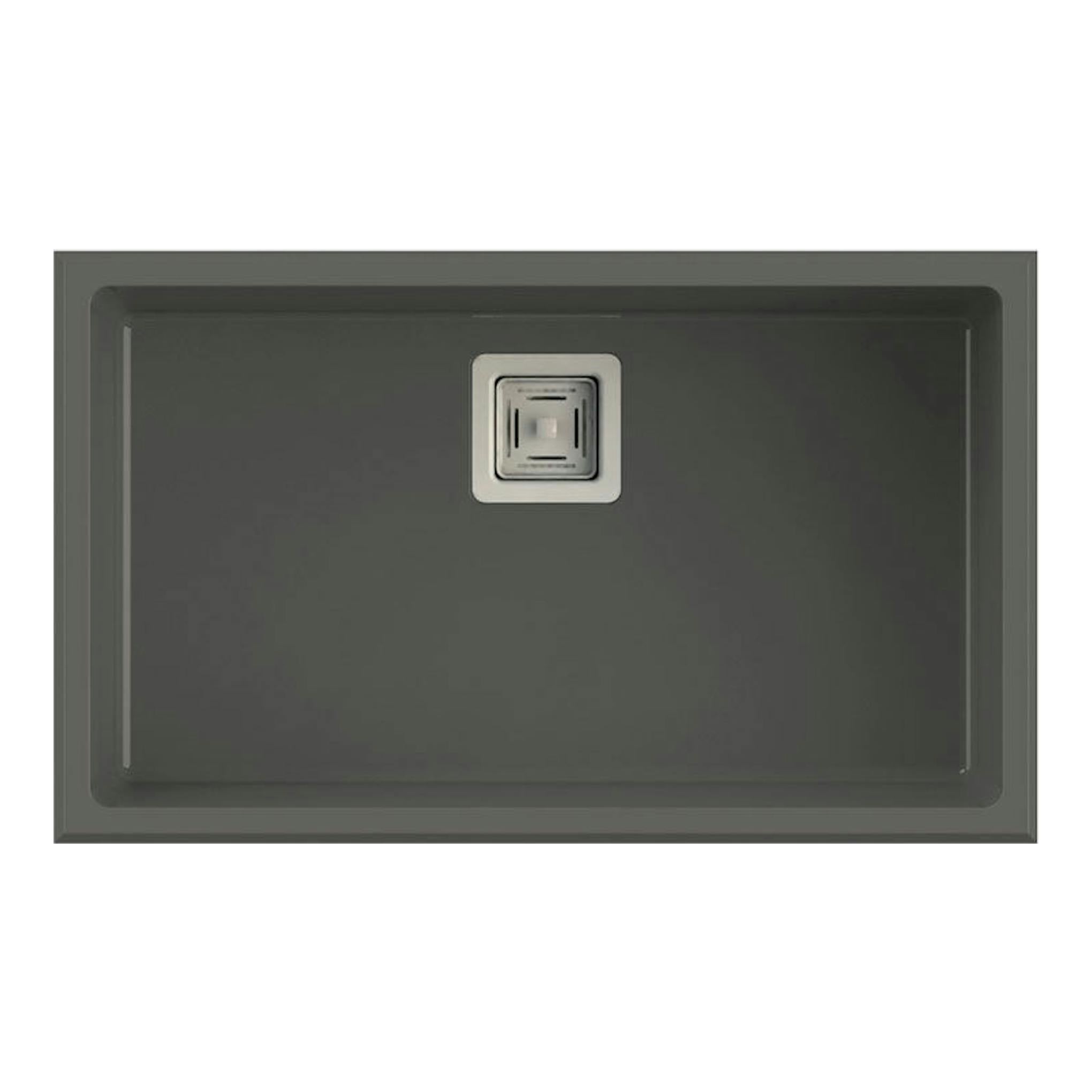 Fregadero Poalgi Zie 70 1/S gris oscuro, vista superior rectangular con desagüe centrado.
