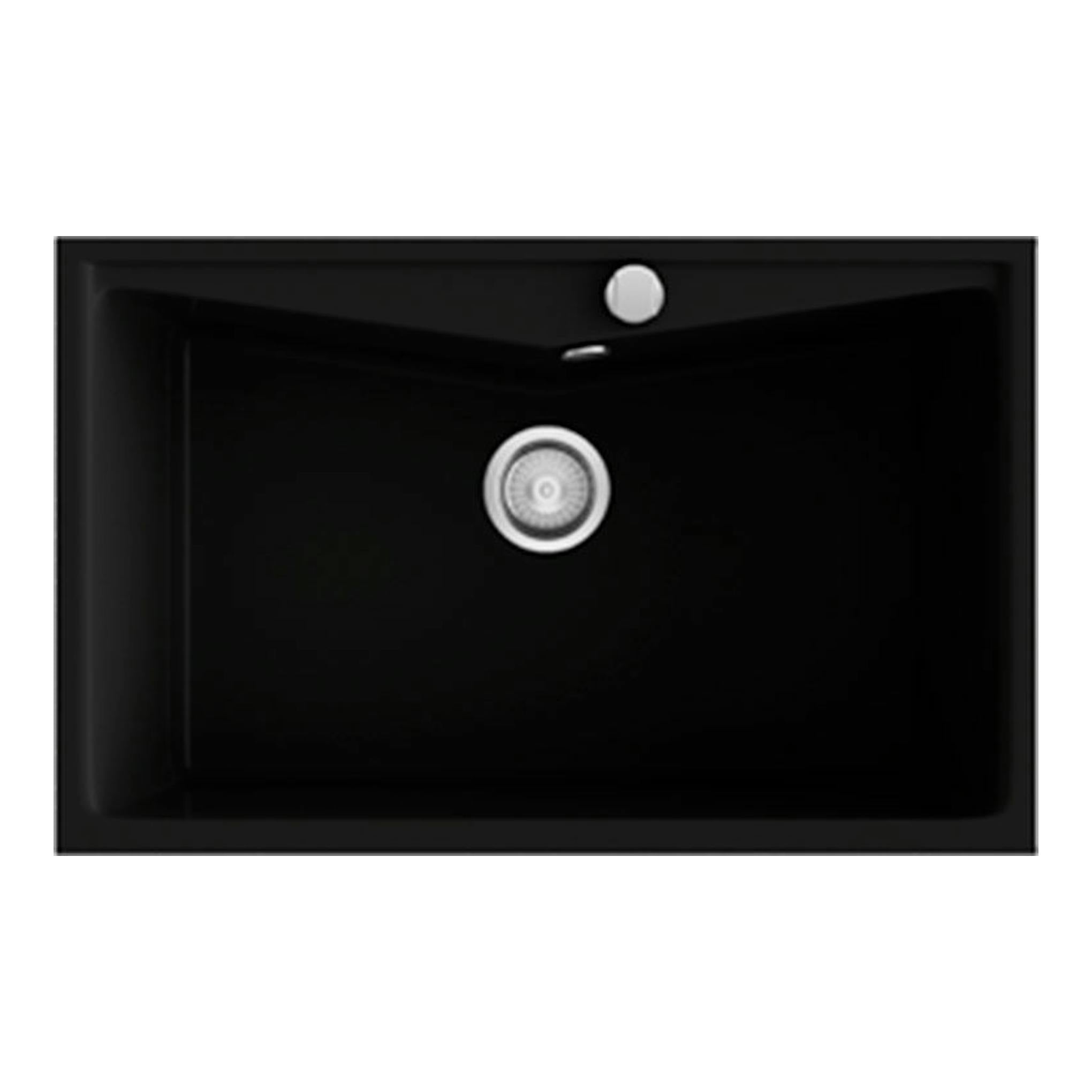 Fregadero Poalgi Kuma 80 1/S negro, vista frontal, con desagüe central y rebosadero.