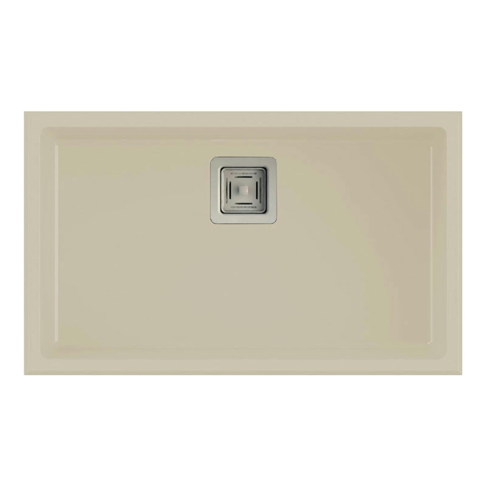 Fregadero Poalgi Zie 70 1/S en color pergamón brillo, vista cenital rectangular con desagüe centrado.