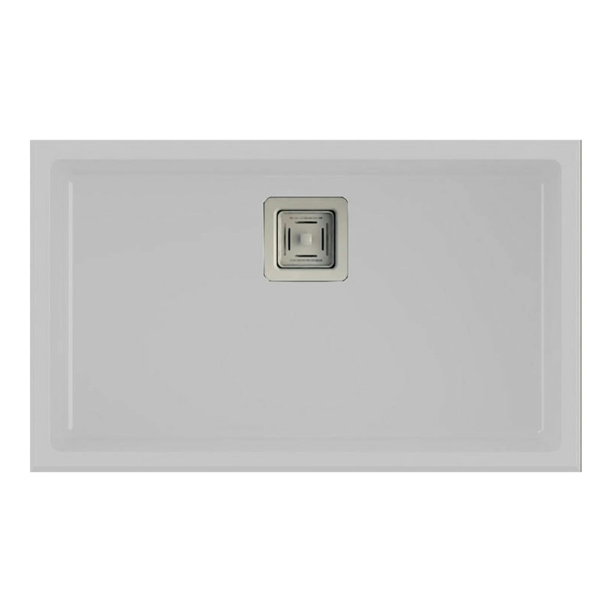 Fregadero Poalgi Zie 70 1/S Snow blanco, vista cenital de fregadero rectangular con desagüe centrado.