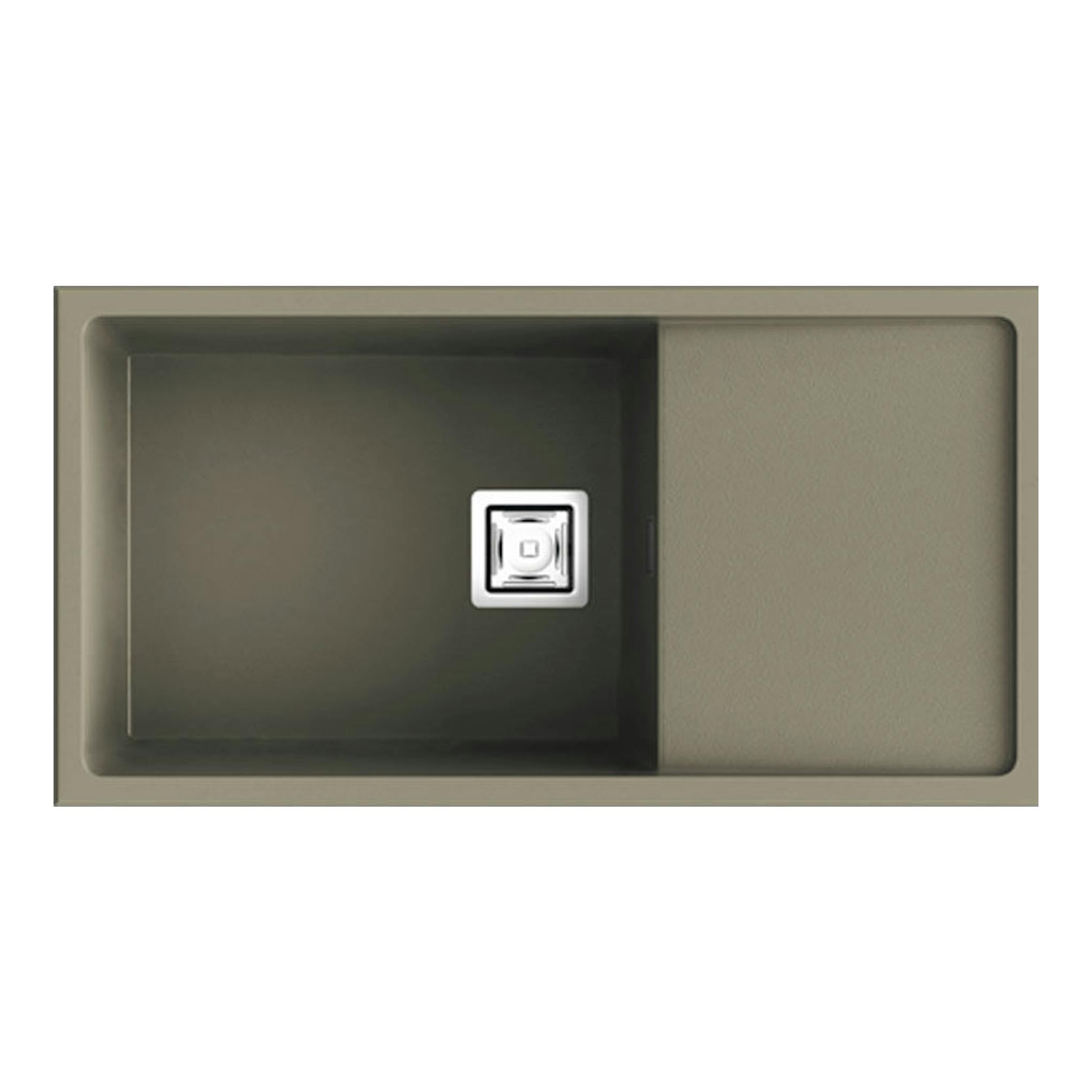 Fregadero Poalgi Zie 81 1/S+E Albero Mate, vista cenital, cubeta izquierda y escurridor derecho en gris beige.