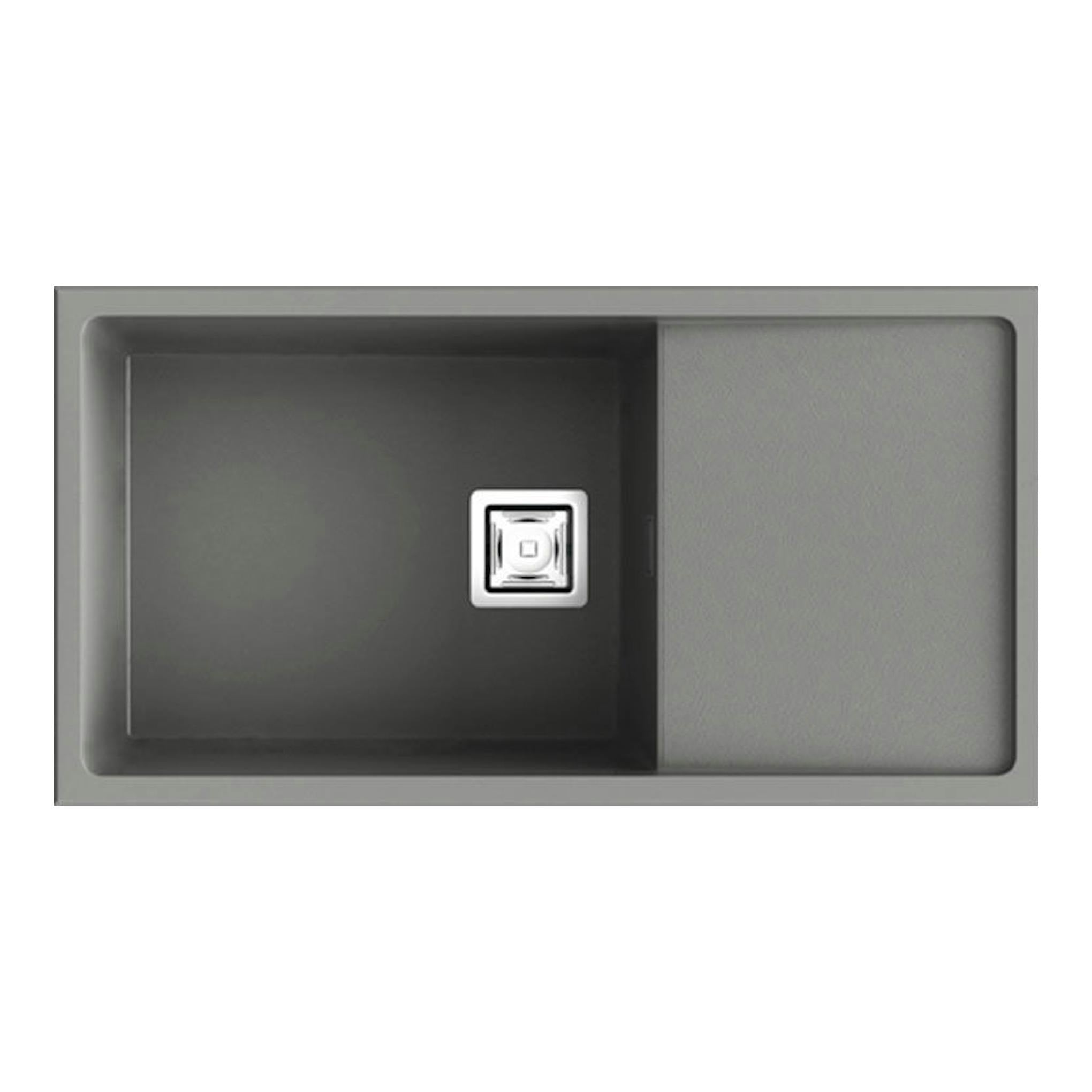 Fregadero Poalgi Zie 81 1/S+E Concret, vista cenital, gris oscuro, con cubeta izquierda y escurridor derecho.