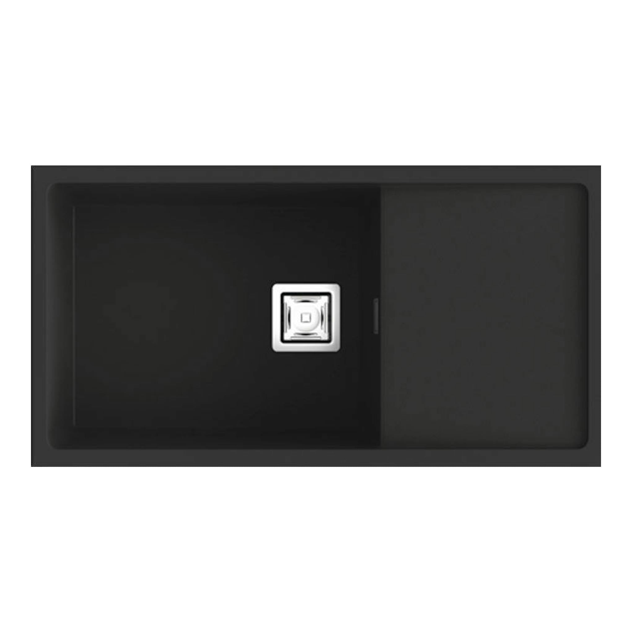 Fregadero Poalgi Zie 81 negro mate, vista cenital, con cubeta izquierda y escurridor derecho.