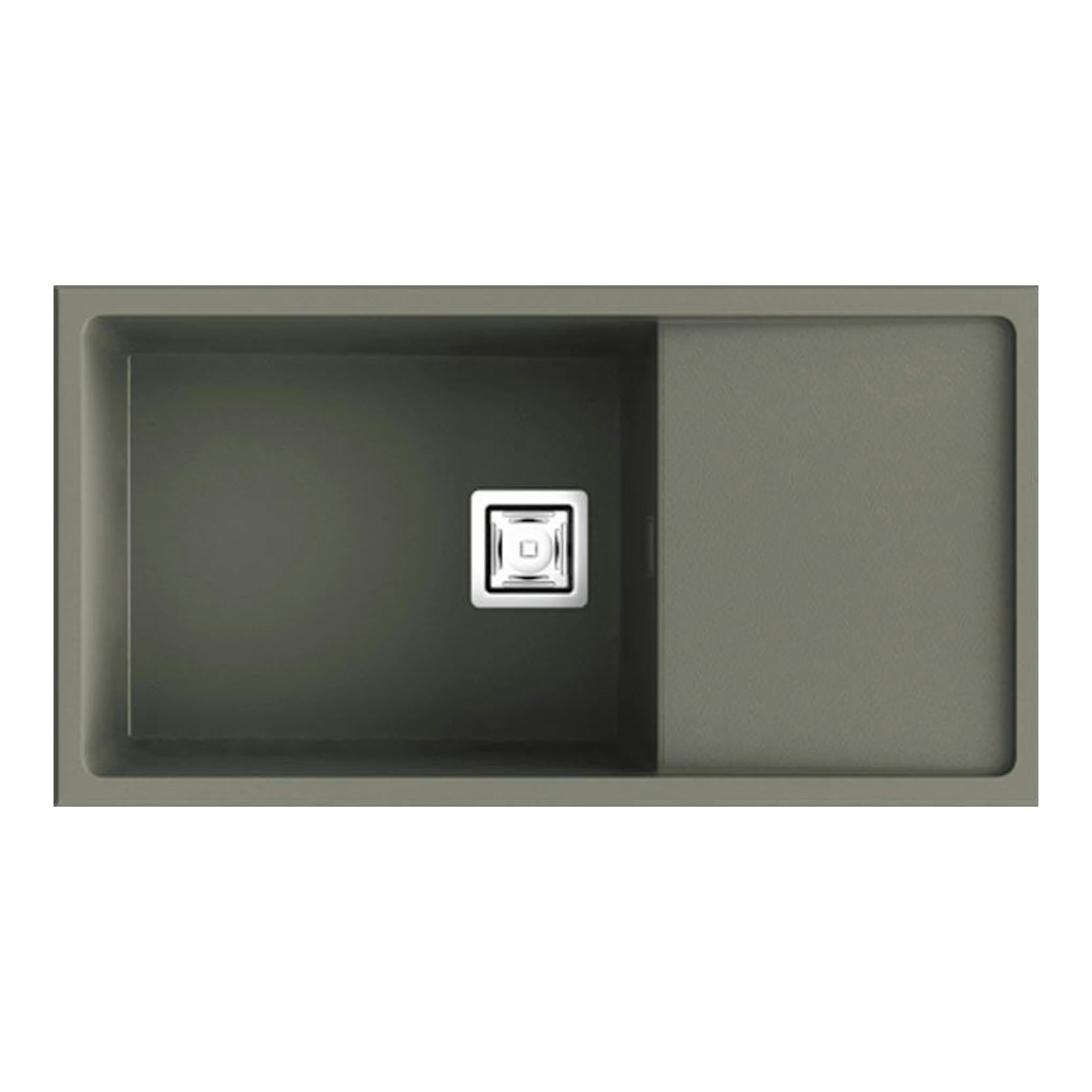 Fregadero Poalgi Zie 81 1/S+E Tundra Mate, vista cenital, gris mate, cubeta izquierda y escurridor derecho.