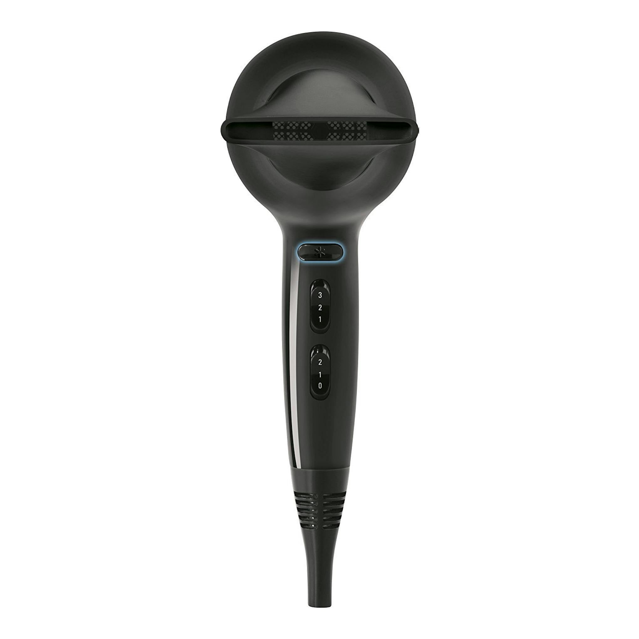 Secador de pelo Rowenta Infini Pro Beauty negro, vista frontal sobre fondo blanco.