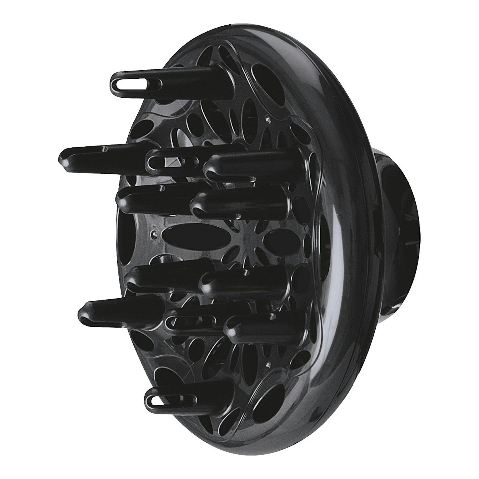 Difusor negro de secador Rowenta Infini Pro Beauty, vista lateral sobre fondo blanco.