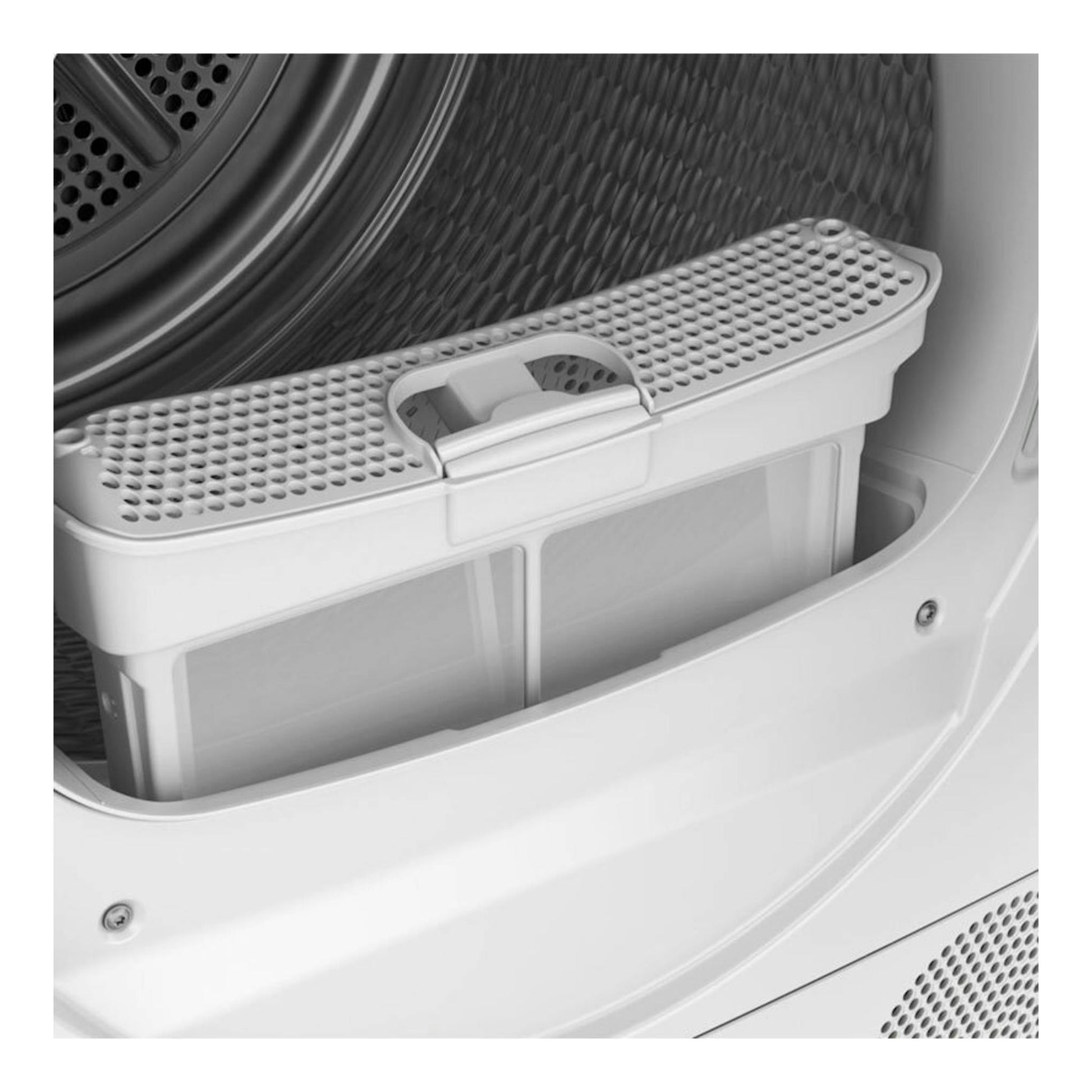 Secadora Balay 3SB080BE, vista interior en blanco con filtro de pelusas extraíble.