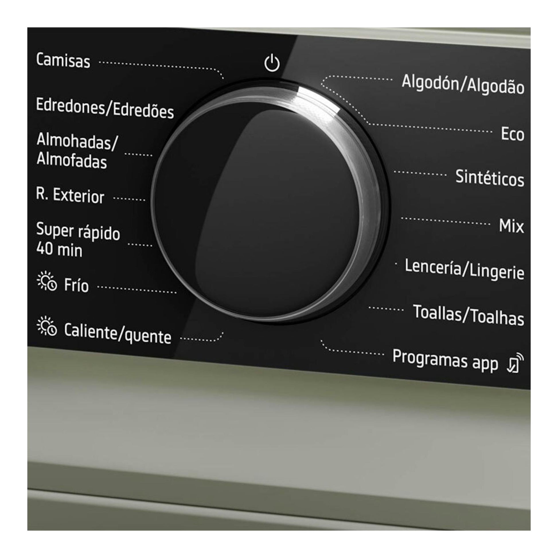 Secadora Balay 3SB093XC negra, primer plano del selector central con programas de secado.
