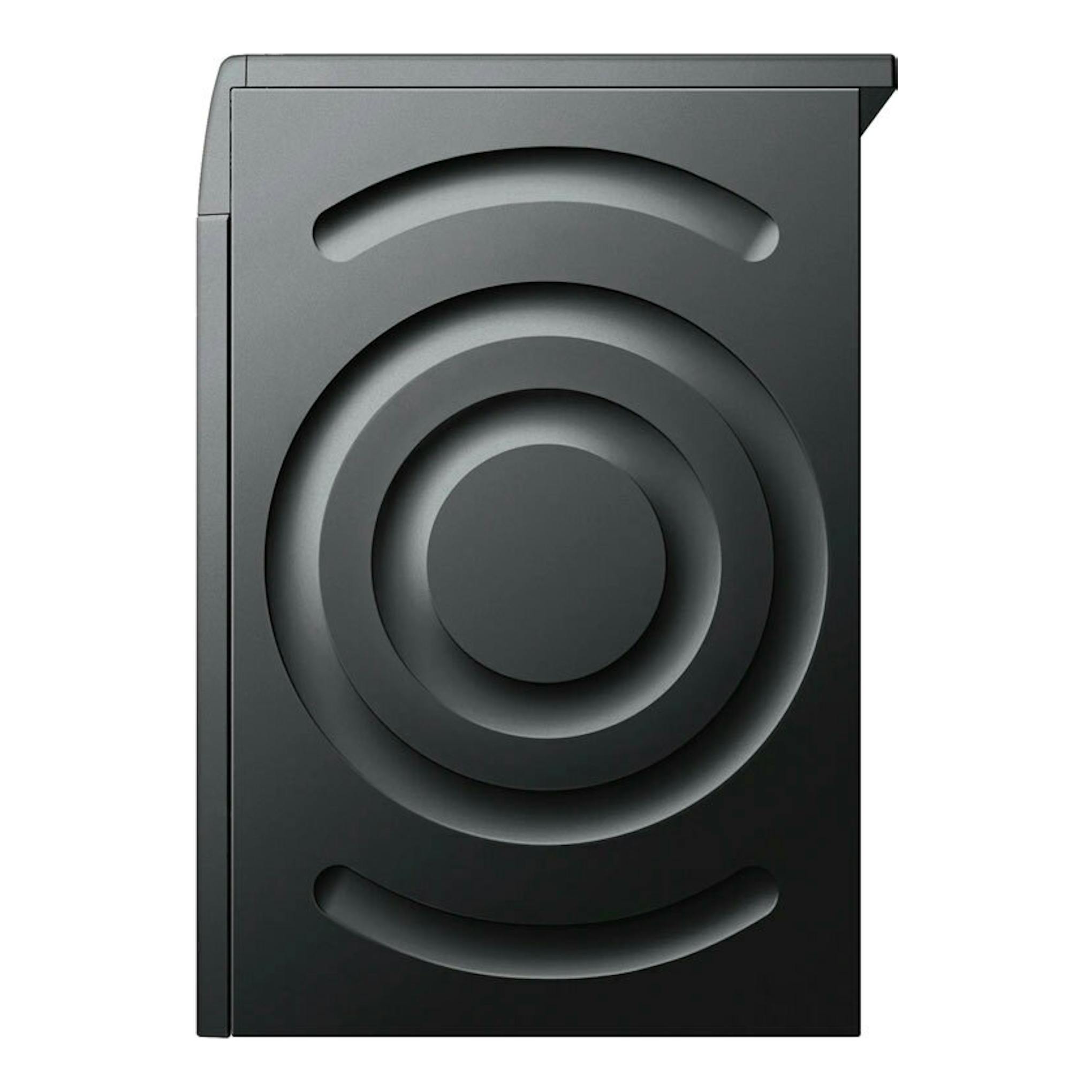 Secadora Bosch WQG245DRES negra, vista frontal, con panel circular central.